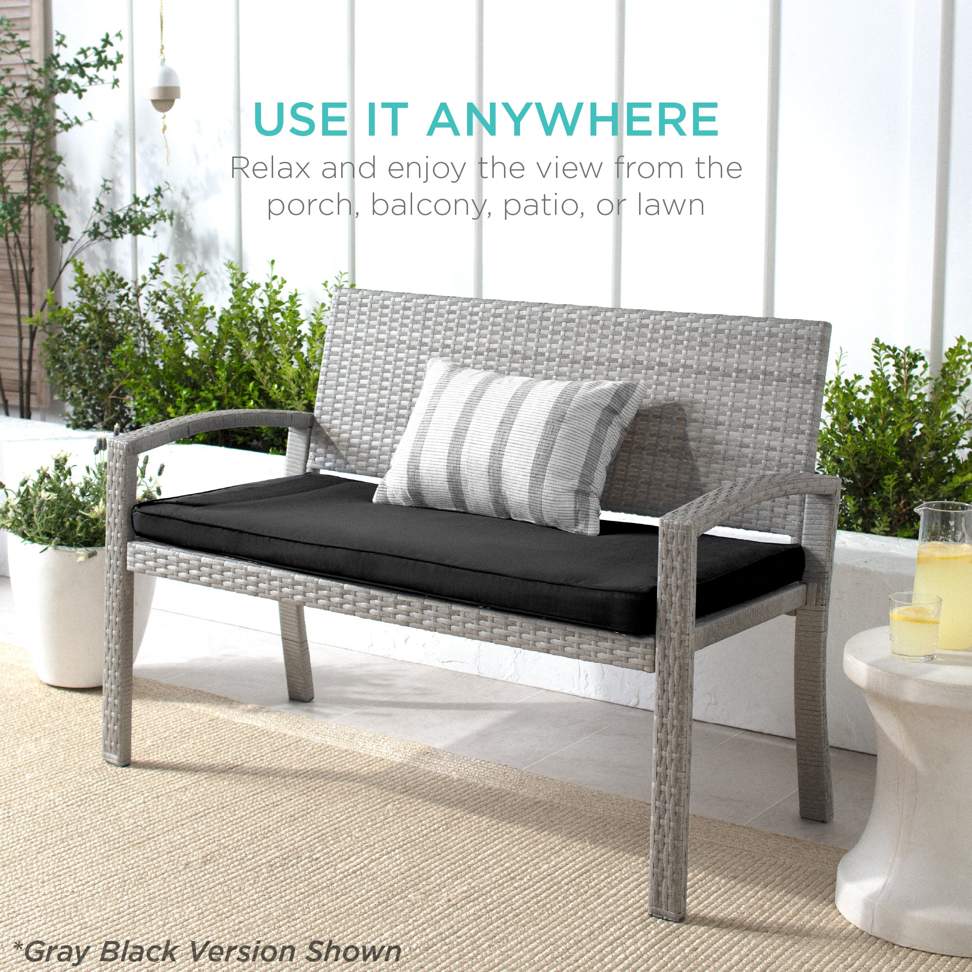 2-Person Wicker Porch Bench for Outdoor, Garden w/ 700lb Capacity - 47in - Image 42