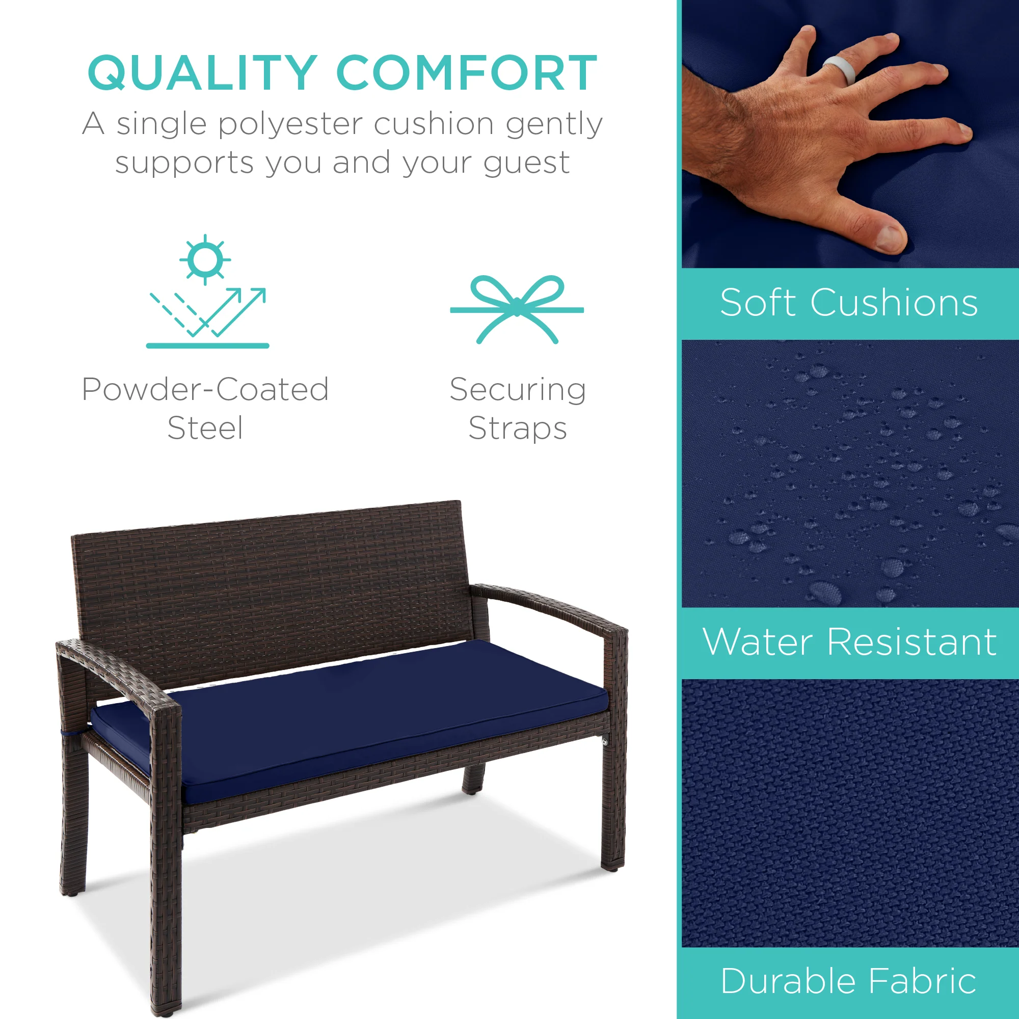 2-Person Wicker Porch Bench for Outdoor, Garden w/ 700lb Capacity - 47in - Image 45