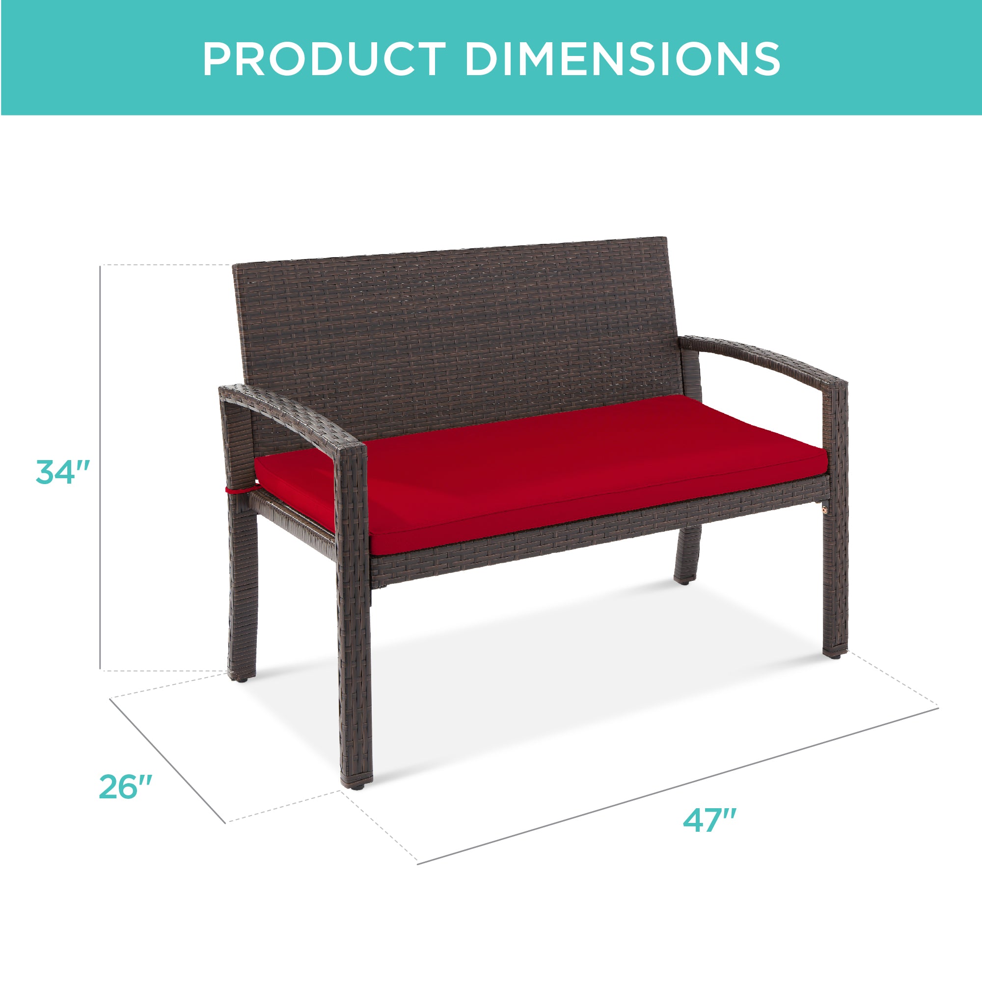 2-Person Wicker Porch Bench for Outdoor, Garden w/ 700lb Capacity - 47in - Image 56