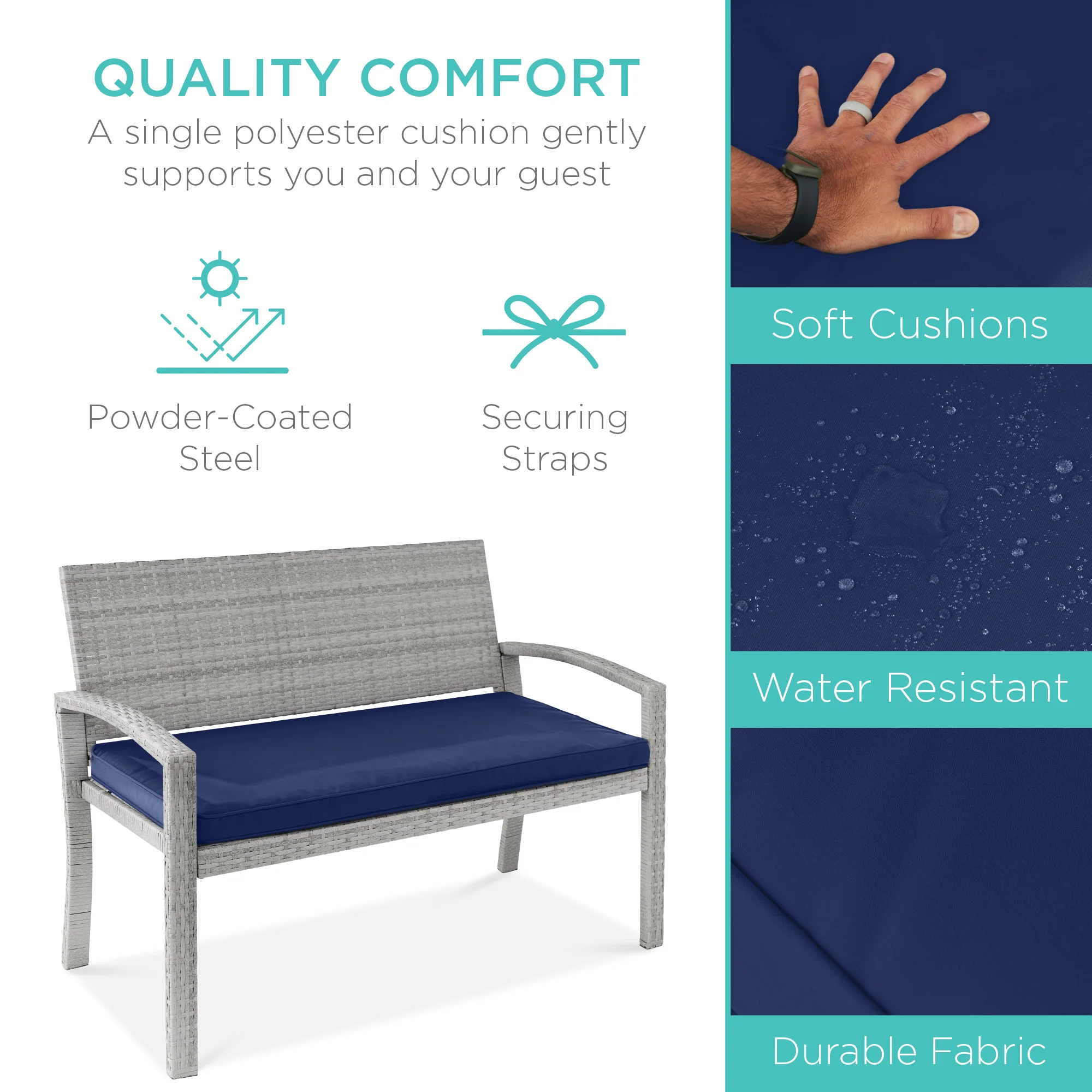 2-Person Wicker Porch Bench for Outdoor, Garden w/ 700lb Capacity - 47in - Image 58