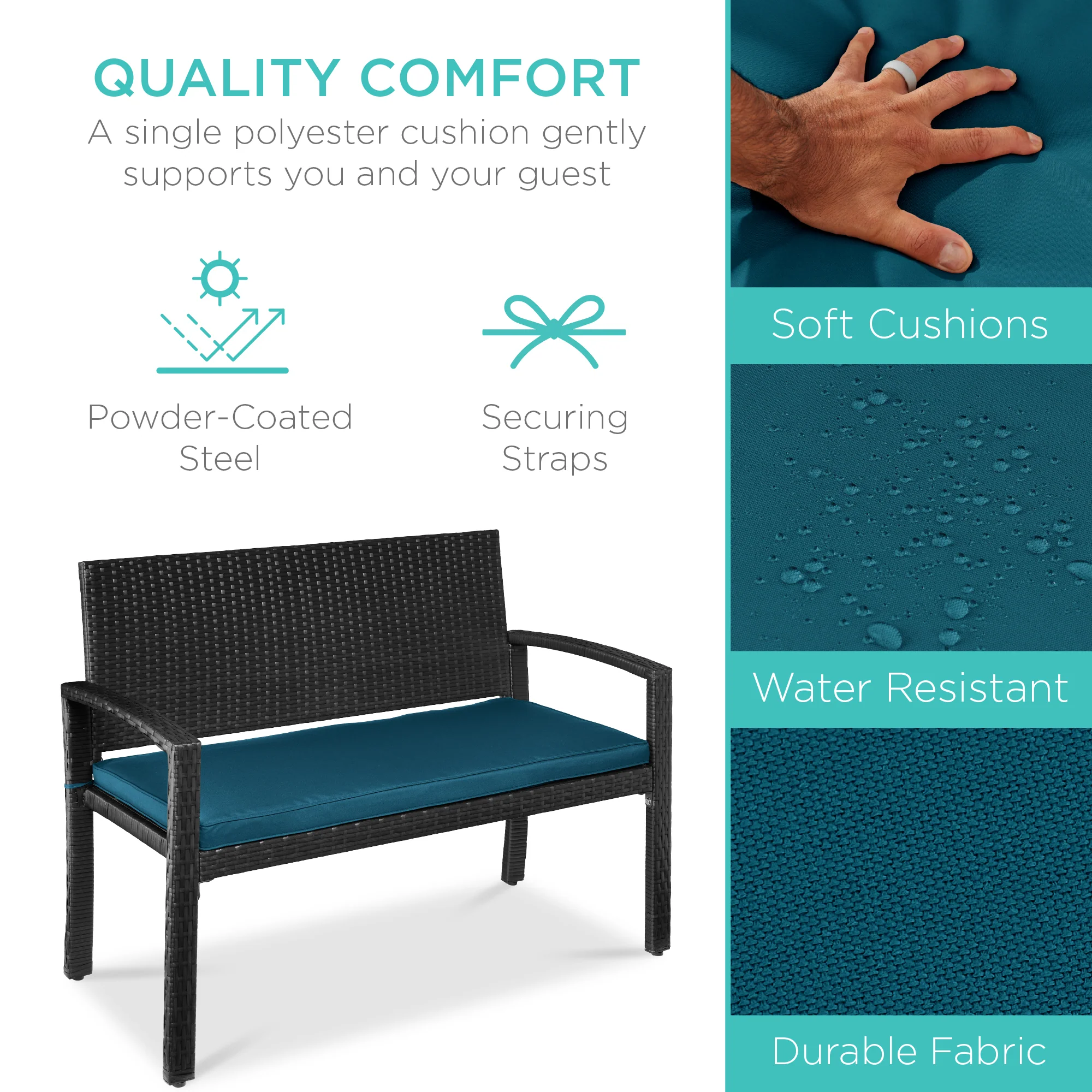2-Person Wicker Porch Bench for Outdoor, Garden w/ 700lb Capacity - 47in - Image 87