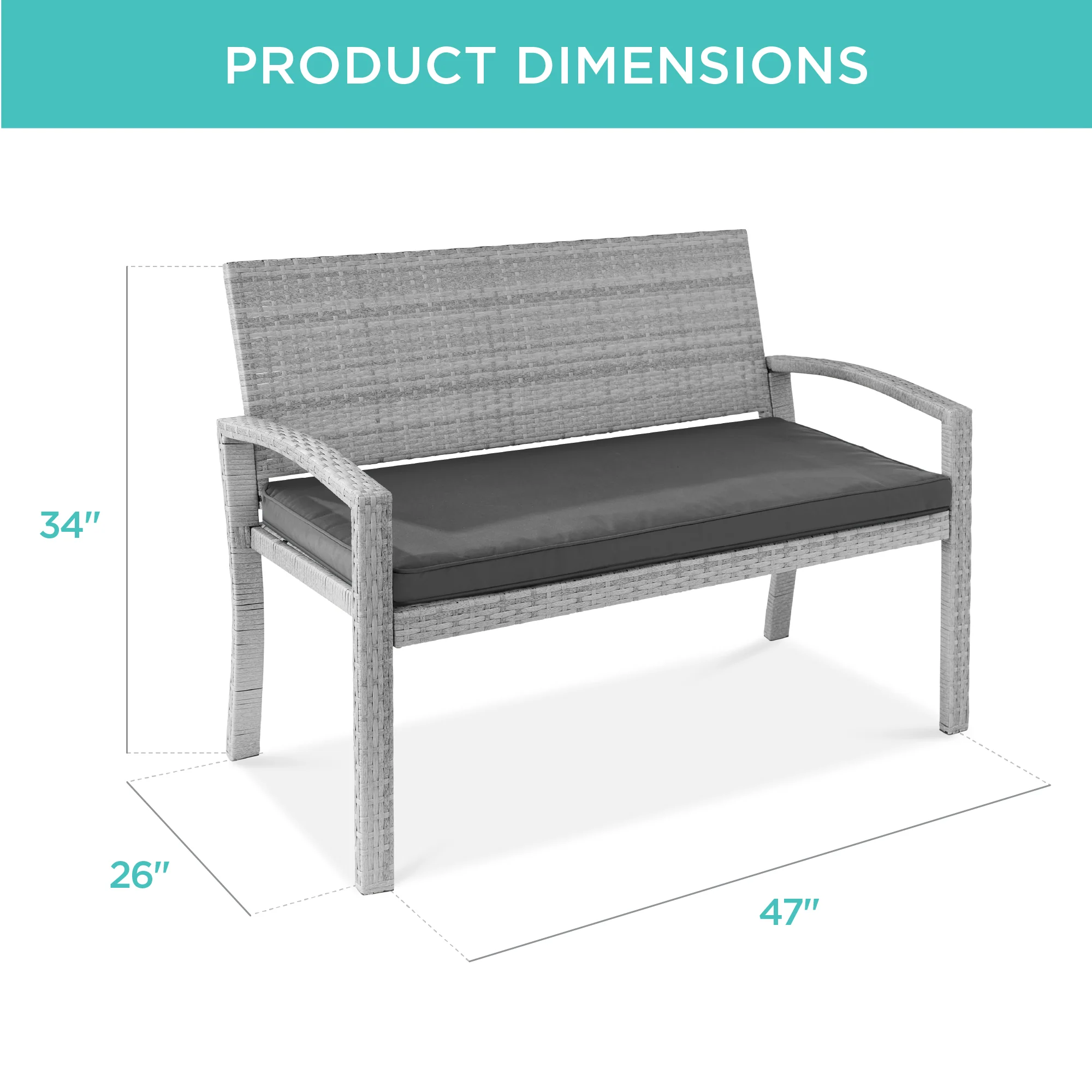 2-Person Wicker Porch Bench for Outdoor, Garden w/ 700lb Capacity - 47in - Image 93