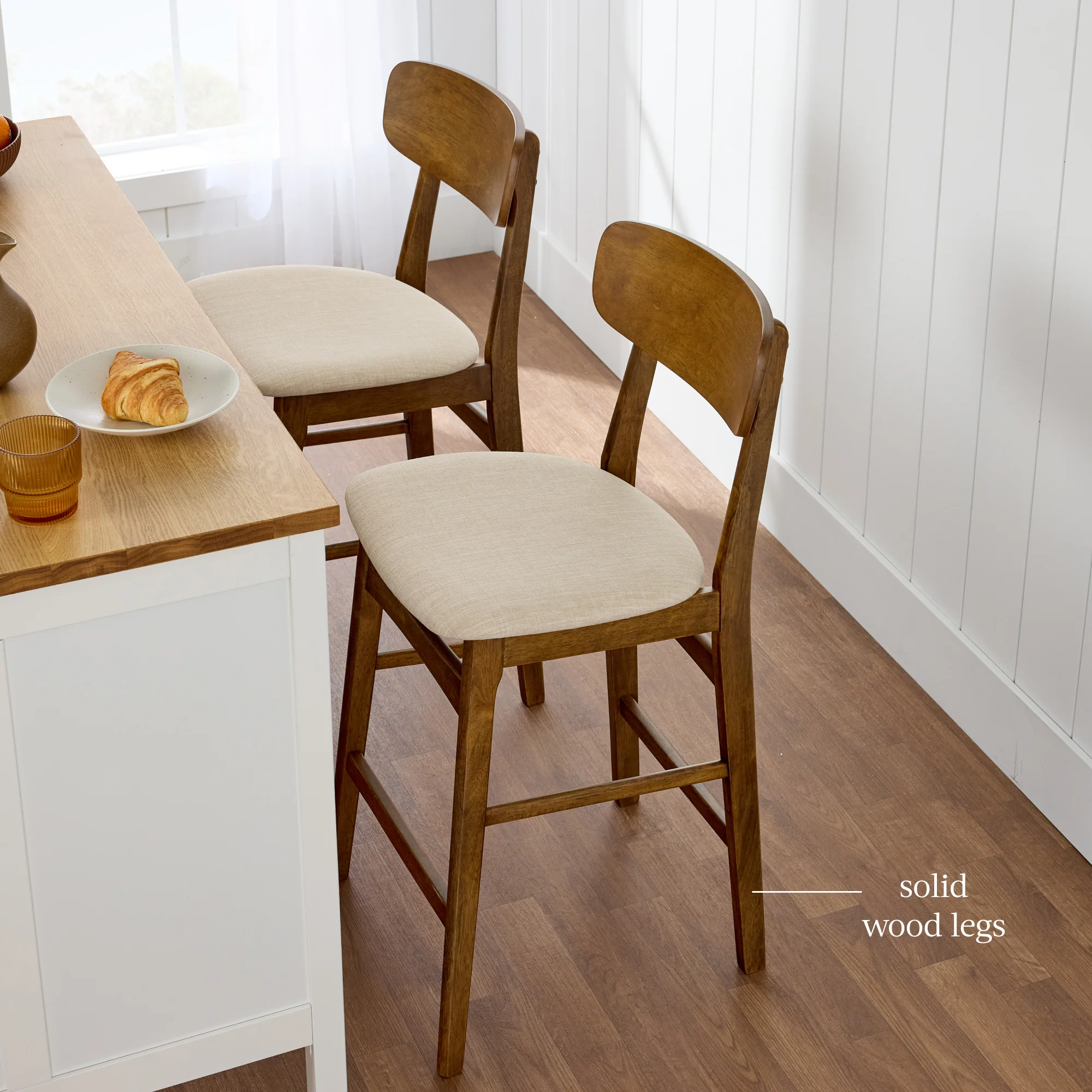2-Piece Farmhouse Counter Height Bar Stool Set w/ Cushioned Seat, Backrest - Image 16