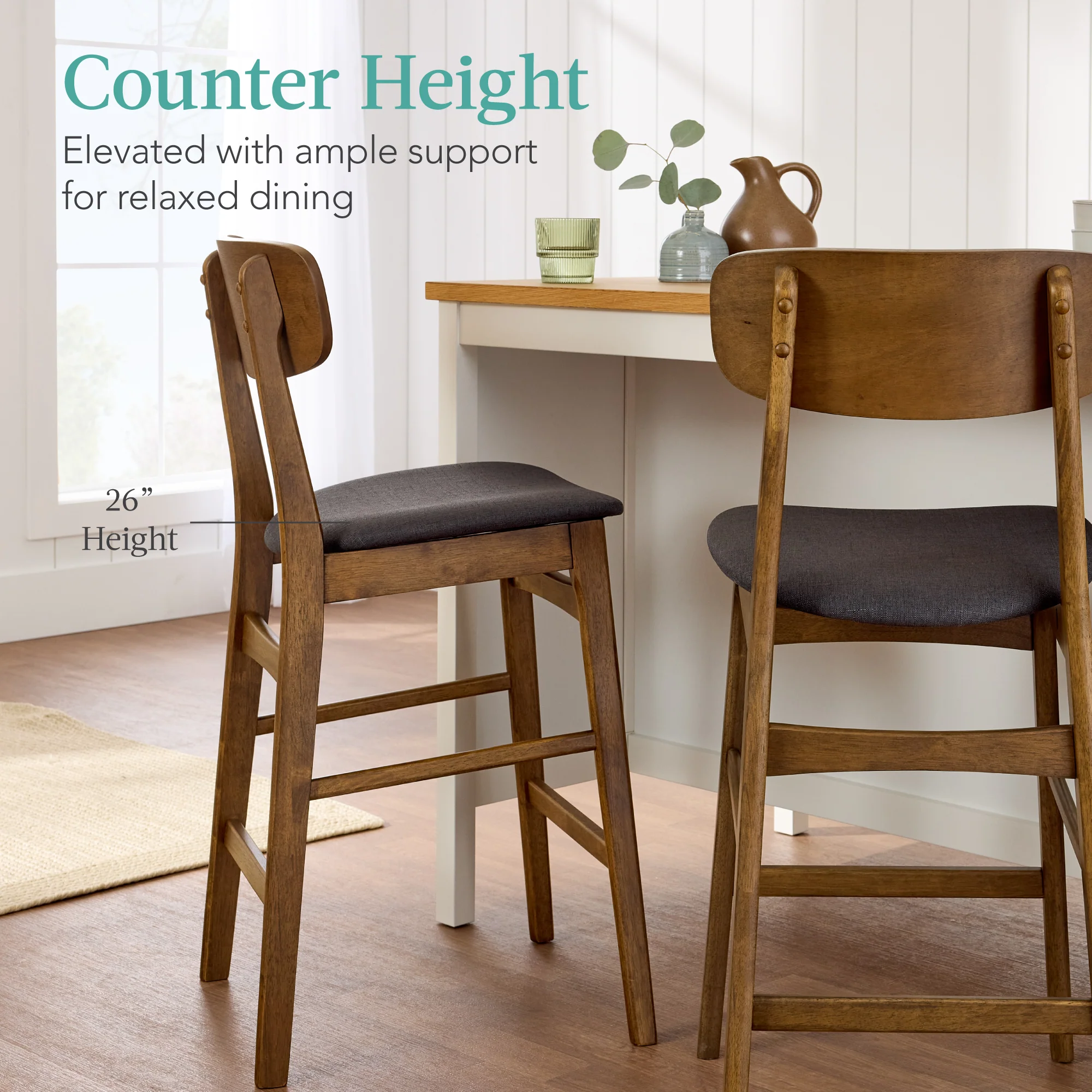 2-Piece Farmhouse Counter Height Bar Stool Set w/ Cushioned Seat, Backrest - Image 5