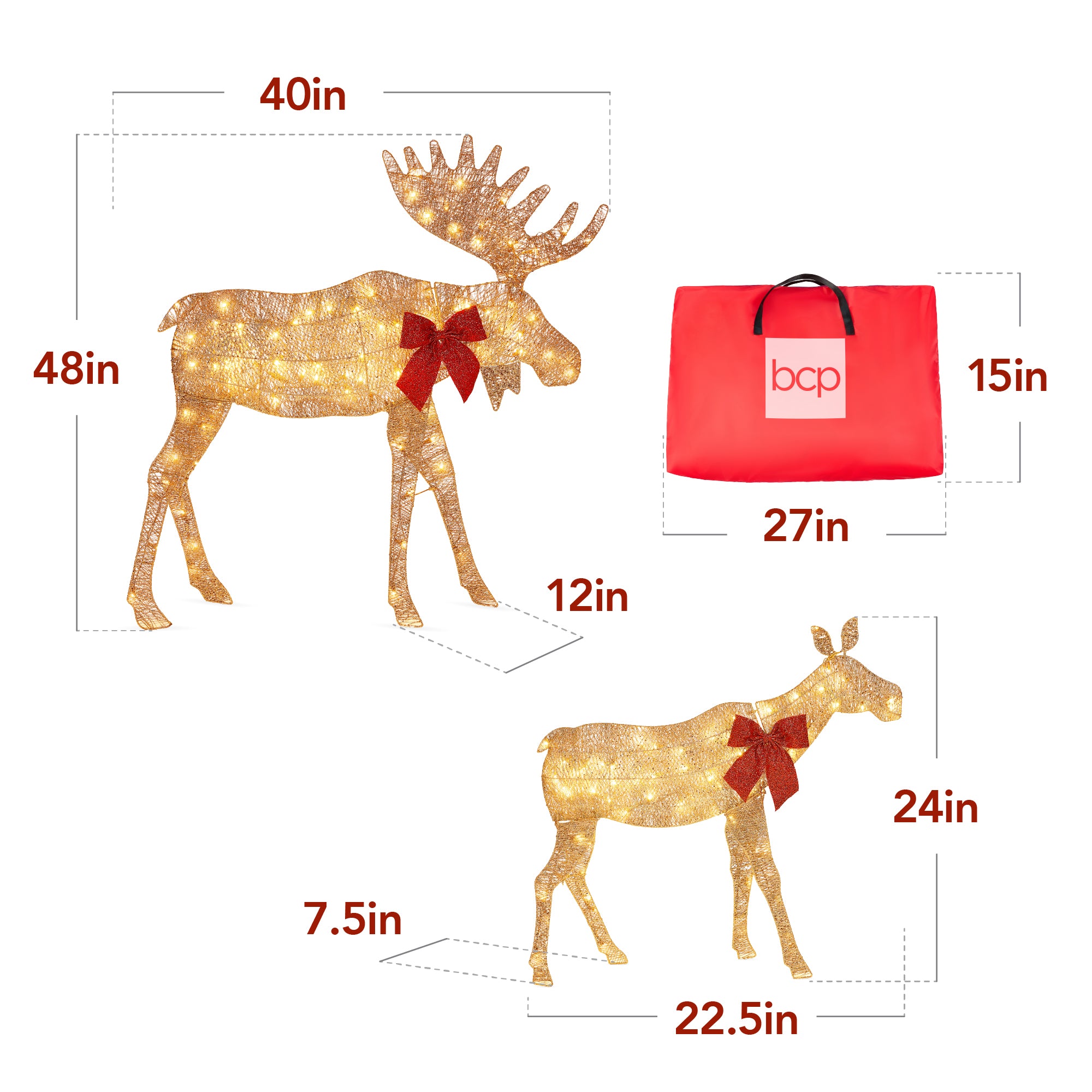 2-Piece Lighted 2D Christmas Moose Set Outdoor Decor w/ 125 LED Lights - 4ft - Image 21