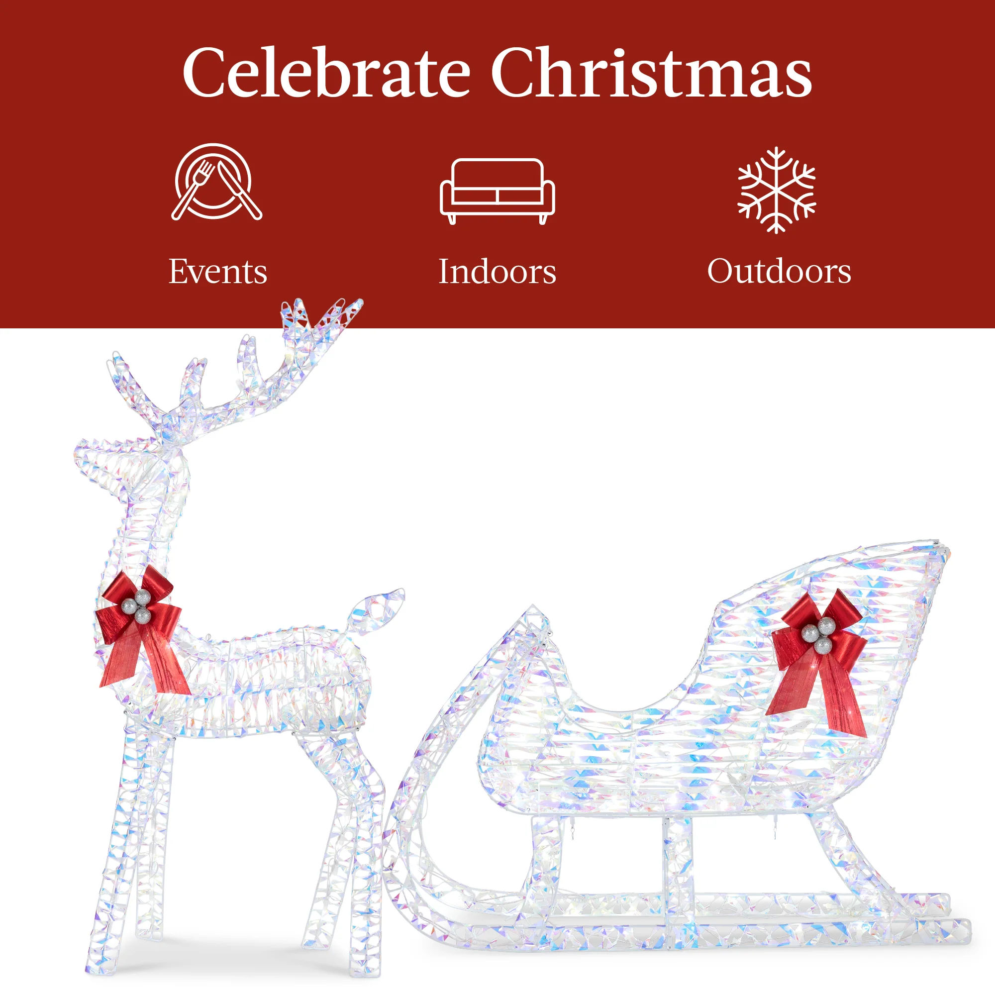 Lighted Christmas Reindeer & Sleigh Outdoor Decor Set w/ LED Lights - Image 3