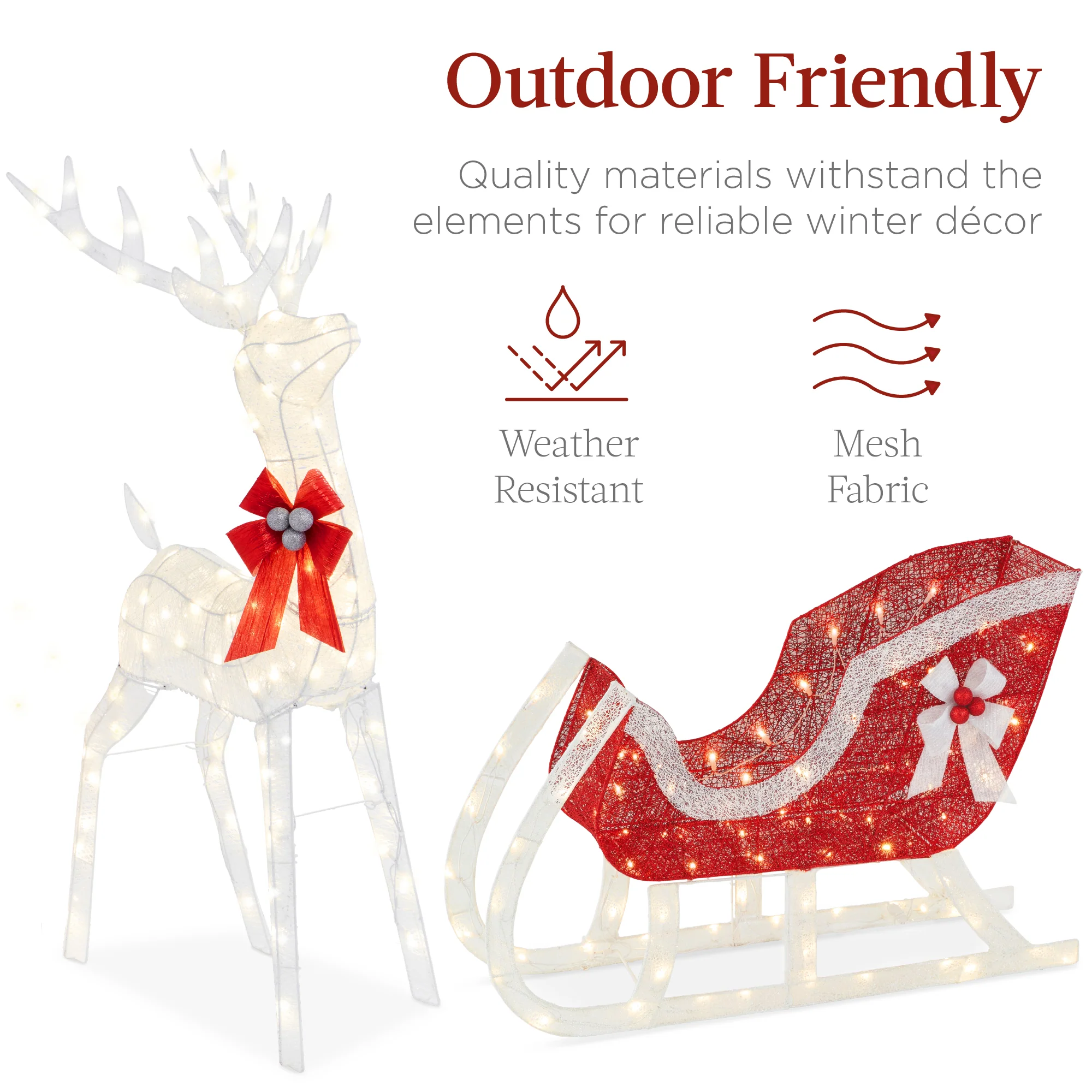Lighted Christmas Reindeer & Sleigh Outdoor Decor Set w/ LED Lights - Image 33