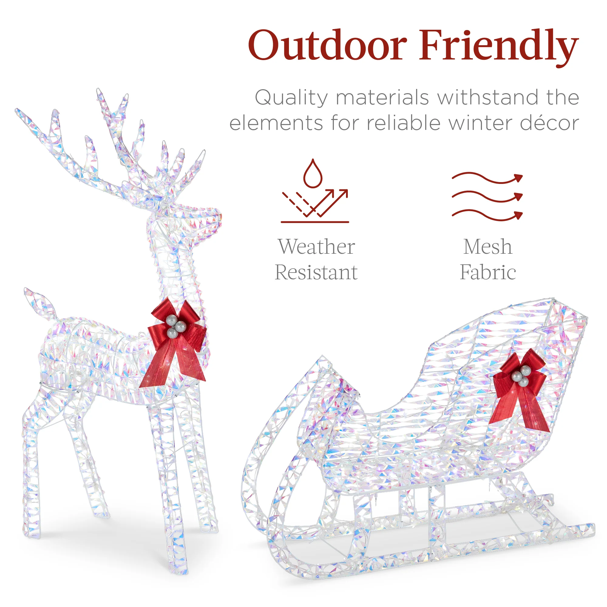Lighted Christmas Reindeer & Sleigh Outdoor Decor Set w/ LED Lights - Image 5