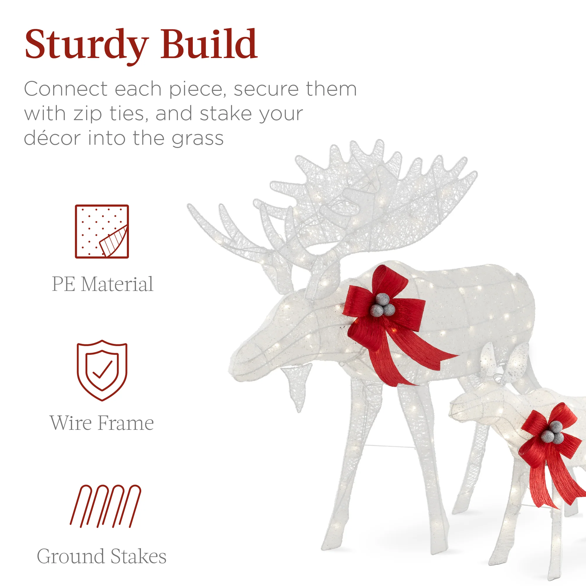 2-Piece Moose Family Lighted Outdoor Christmas Decoration Set w/ LED Lights - Image 18