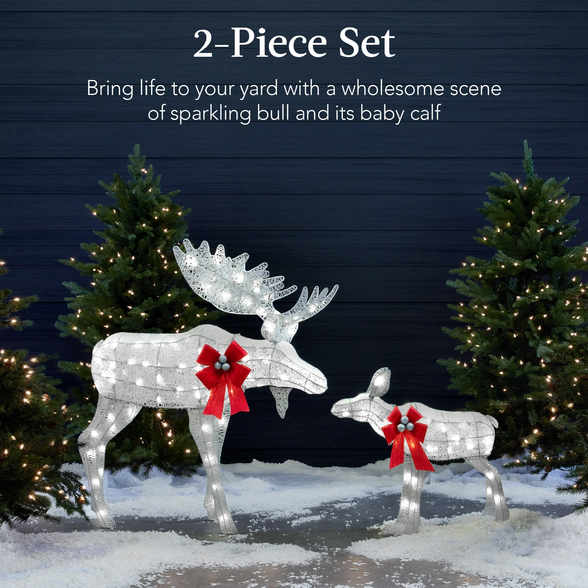2-Piece Moose Family Lighted Outdoor Christmas Decoration Set w/ LED Lights - Image 23