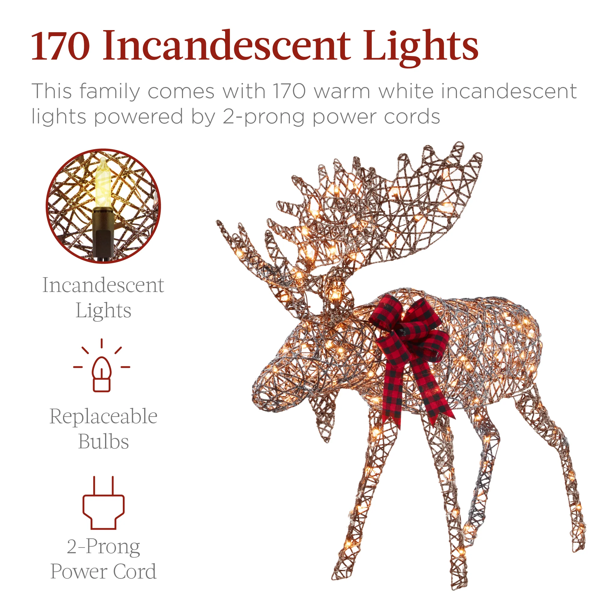 2-Piece Moose Family Lighted Outdoor Christmas Decoration Set w/ LED Lights - Image 3