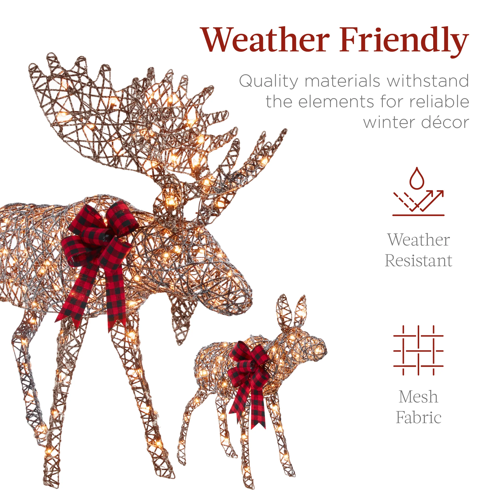 2-Piece Moose Family Lighted Outdoor Christmas Decoration Set w/ LED Lights - Image 5