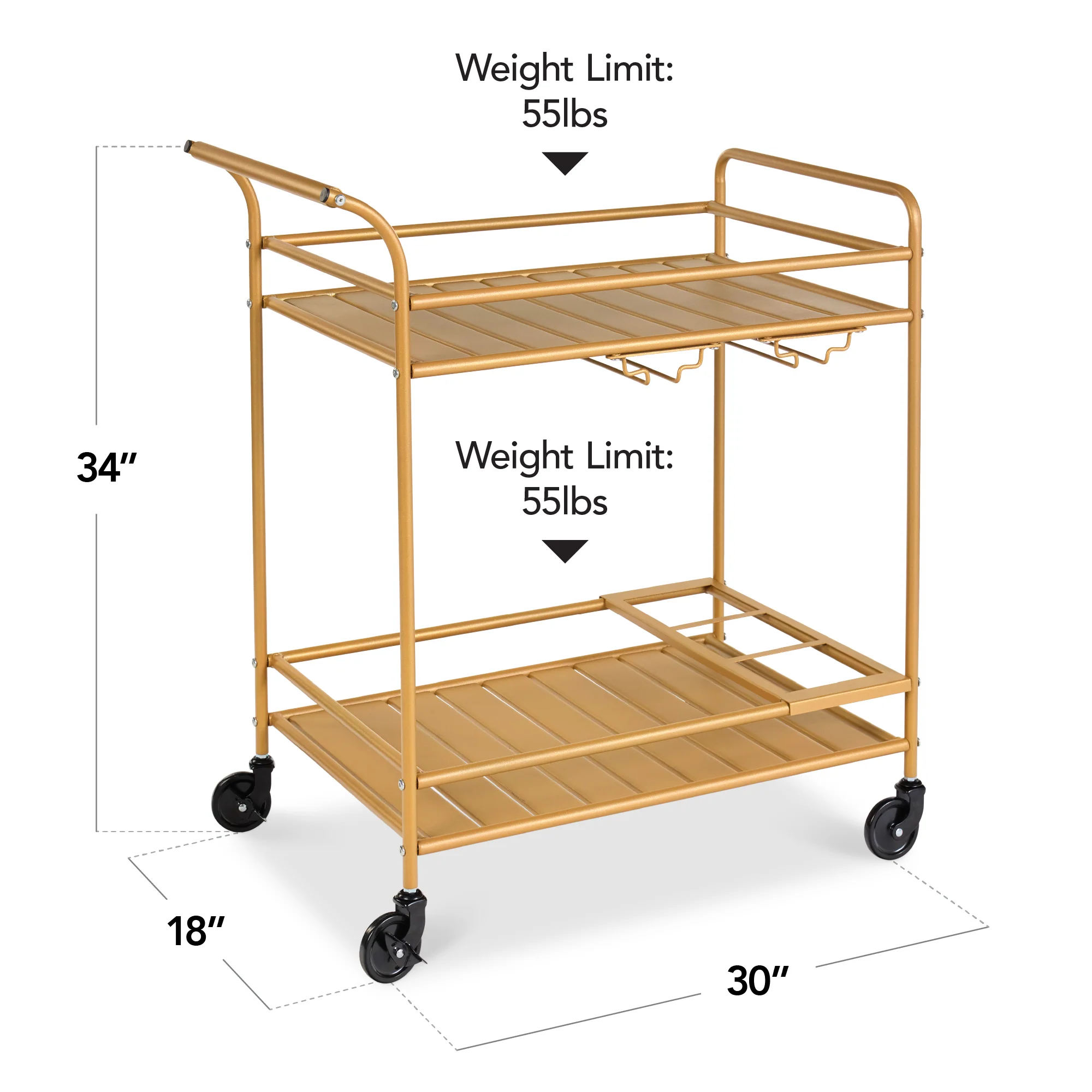 2-Tier Rolling Bar Cart Indoor/Outdoor w/ Shelves, Wine Rack, Locking Wheels - Image 10