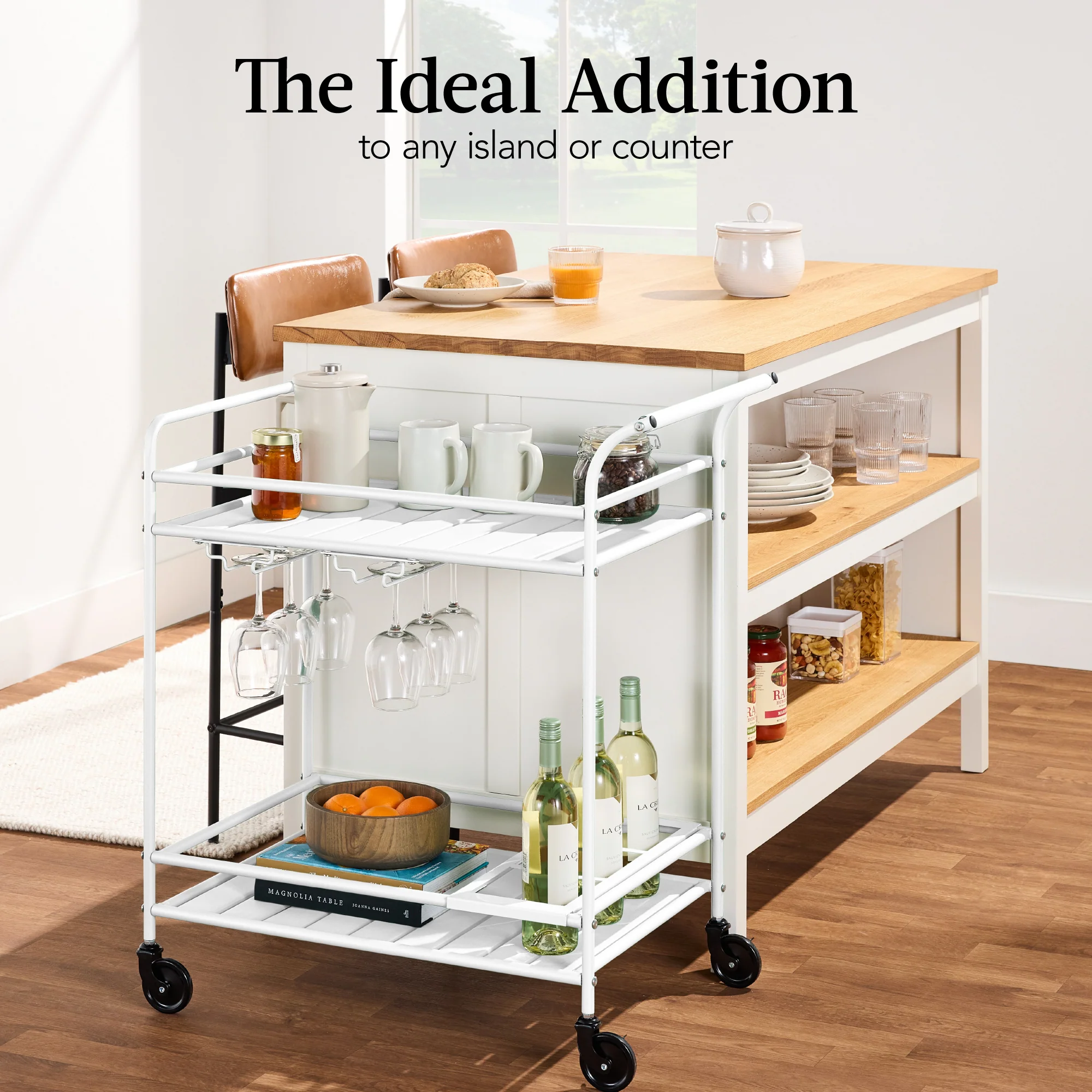 2-Tier Rolling Bar Cart Indoor/Outdoor w/ Shelves, Wine Rack, Locking Wheels - Image 110