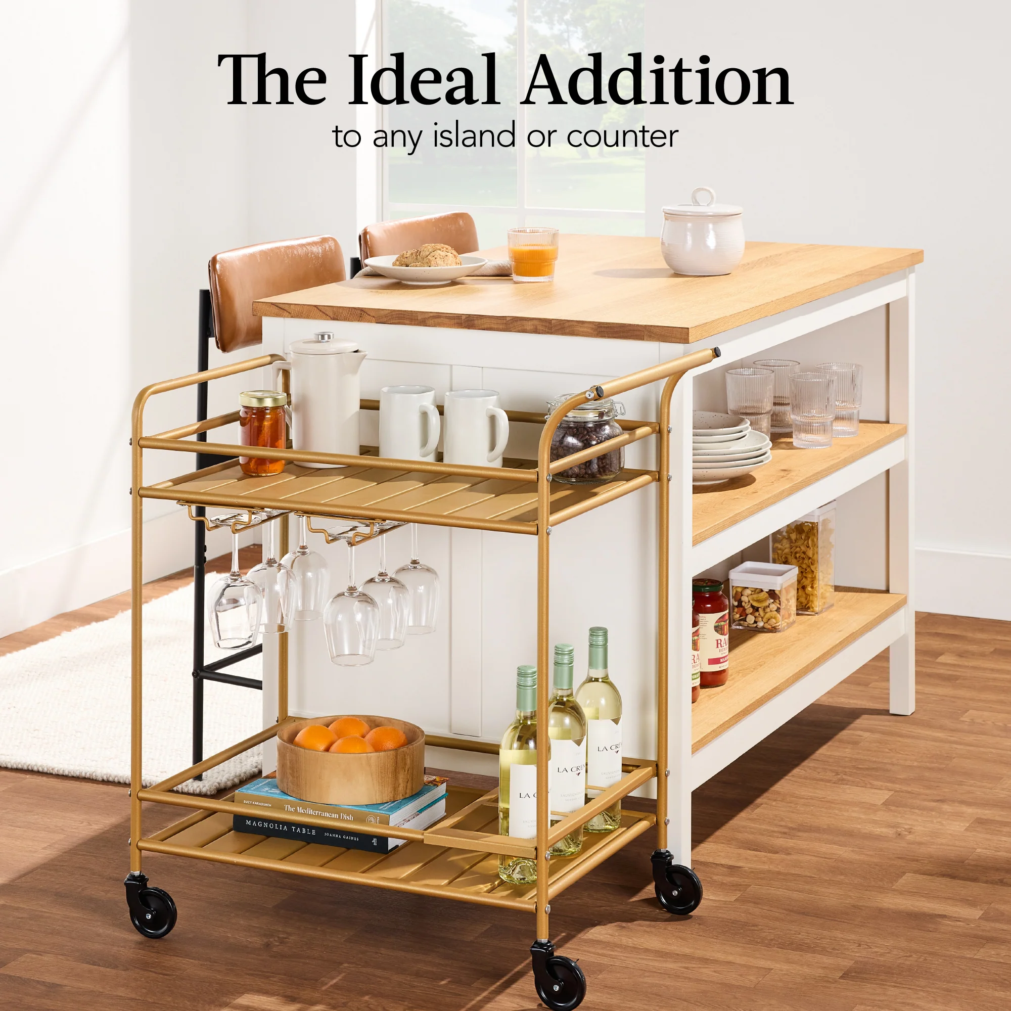 2-Tier Rolling Bar Cart Indoor/Outdoor w/ Shelves, Wine Rack, Locking Wheels - Image 14