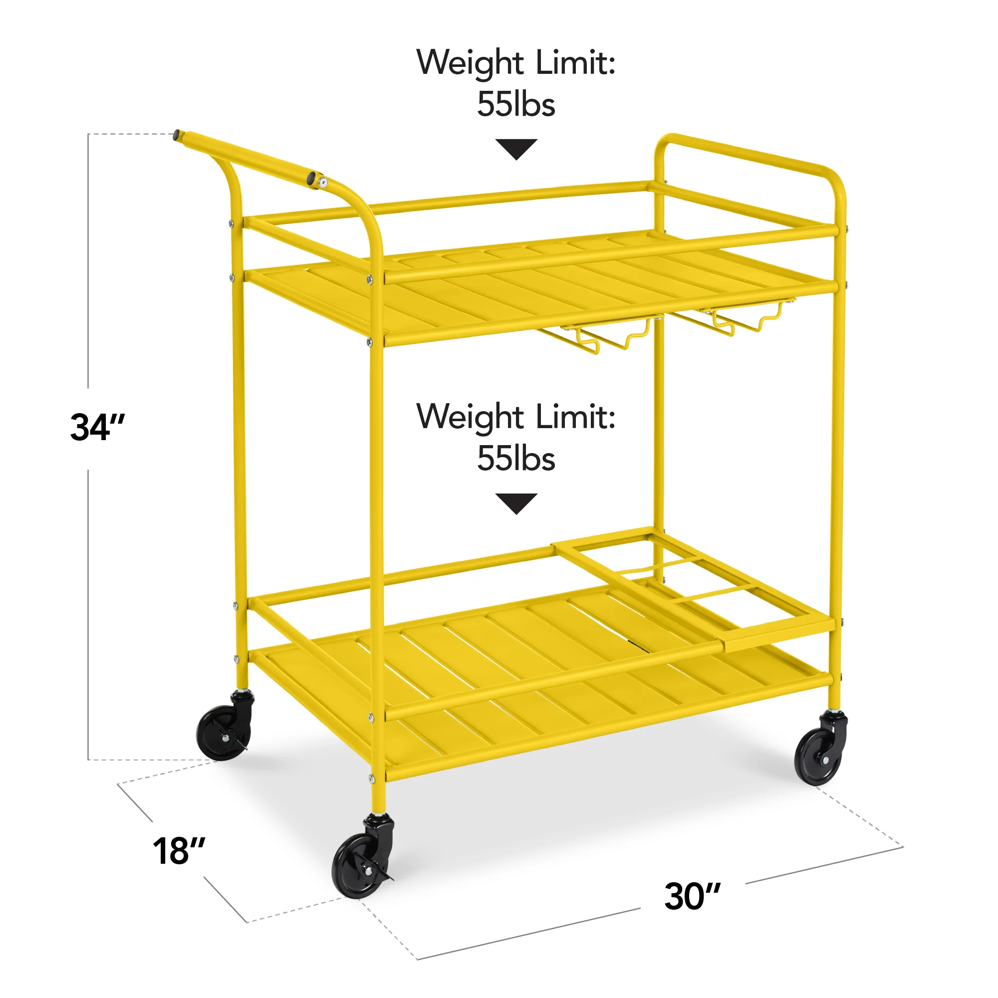 2-Tier Rolling Bar Cart Indoor/Outdoor w/ Shelves, Wine Rack, Locking Wheels - Image 58