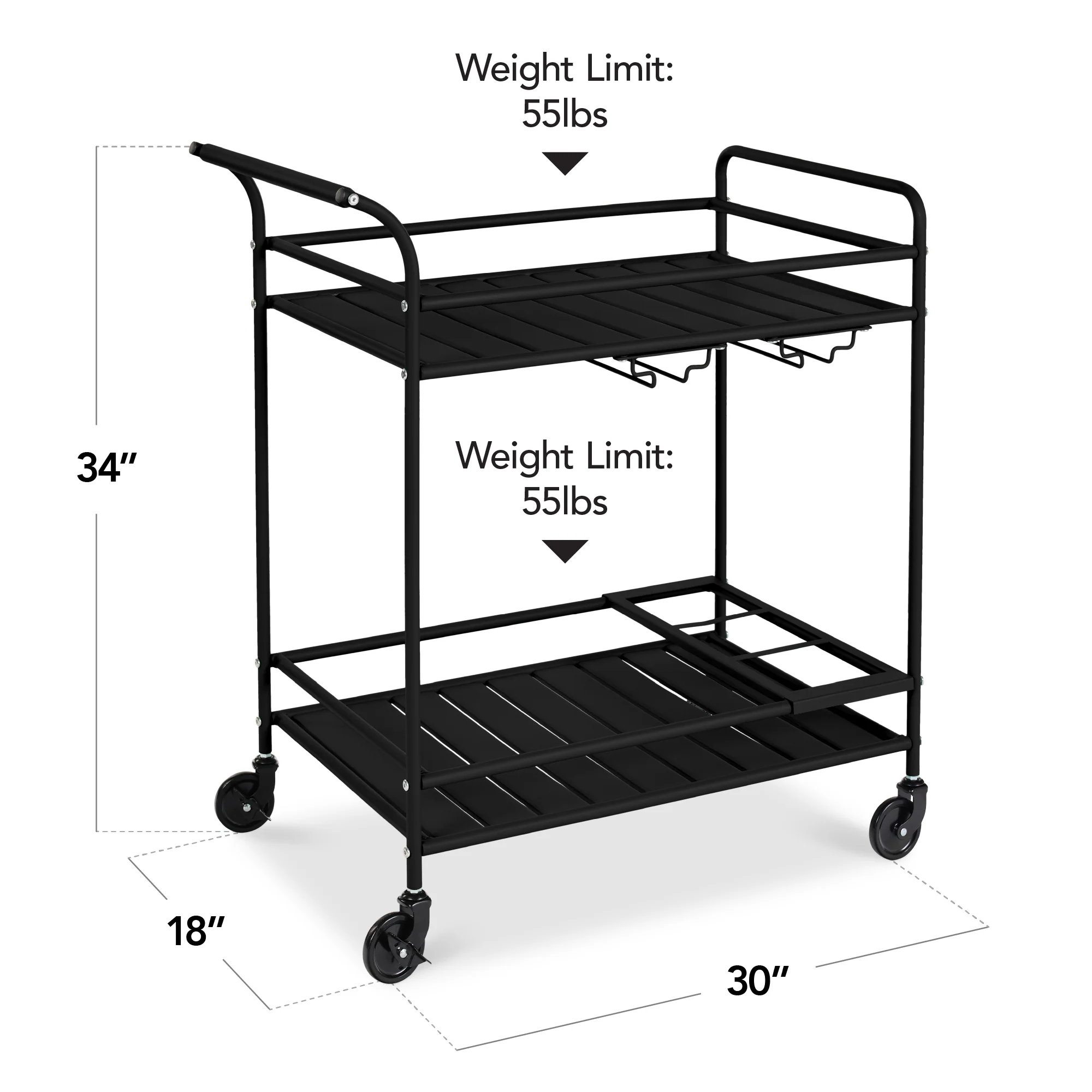 2-Tier Rolling Bar Cart Indoor/Outdoor w/ Shelves, Wine Rack, Locking Wheels - Image 66