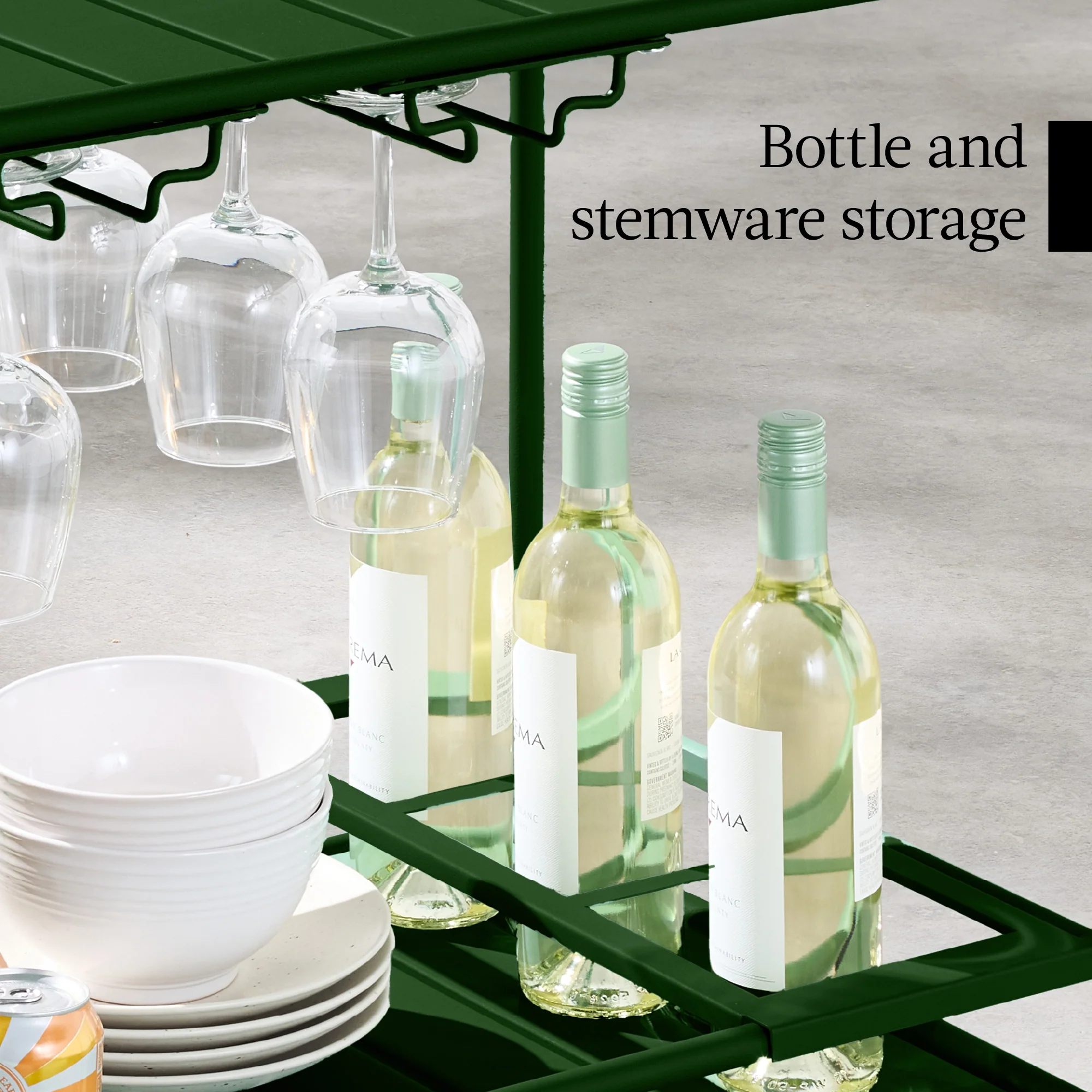 2-Tier Rolling Bar Cart Indoor/Outdoor w/ Shelves, Wine Rack, Locking Wheels - Image 7