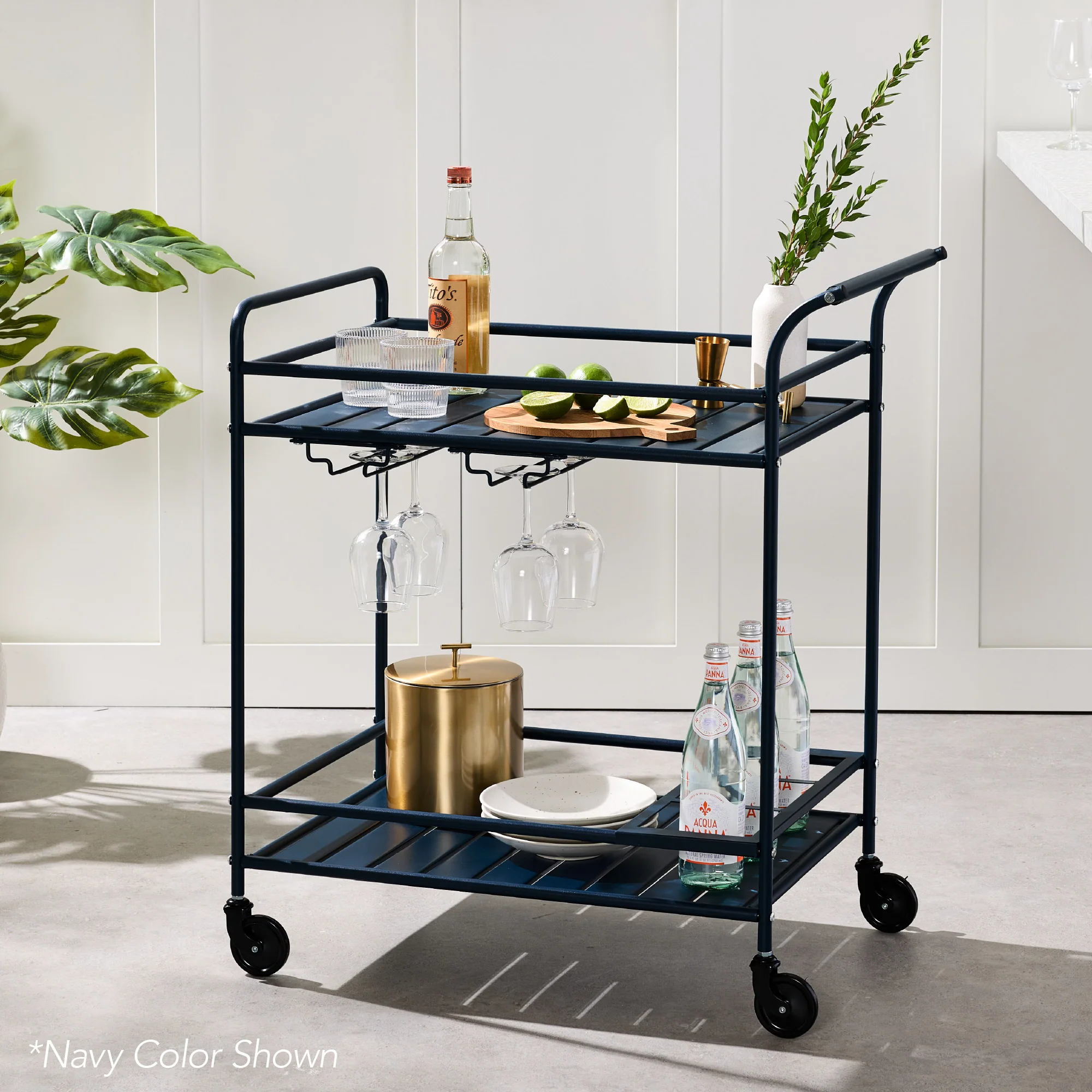 2-Tier Rolling Bar Cart Indoor/Outdoor w/ Shelves, Wine Rack, Locking Wheels - Image 72