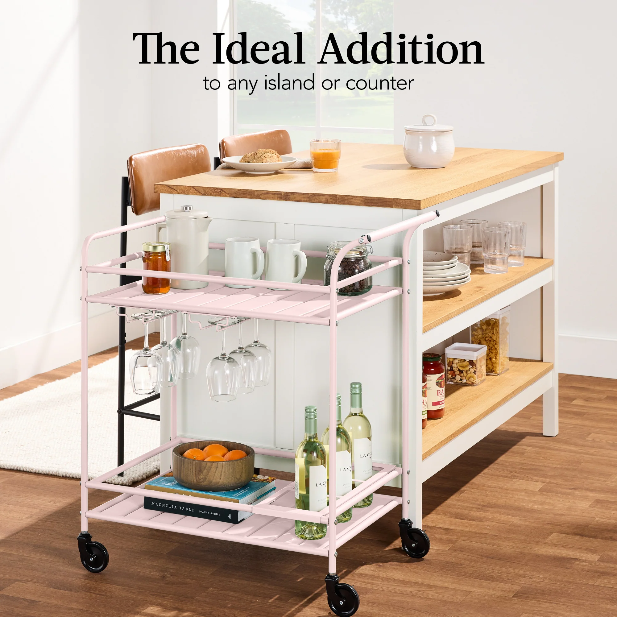 2-Tier Rolling Bar Cart Indoor/Outdoor w/ Shelves, Wine Rack, Locking Wheels - Image 78