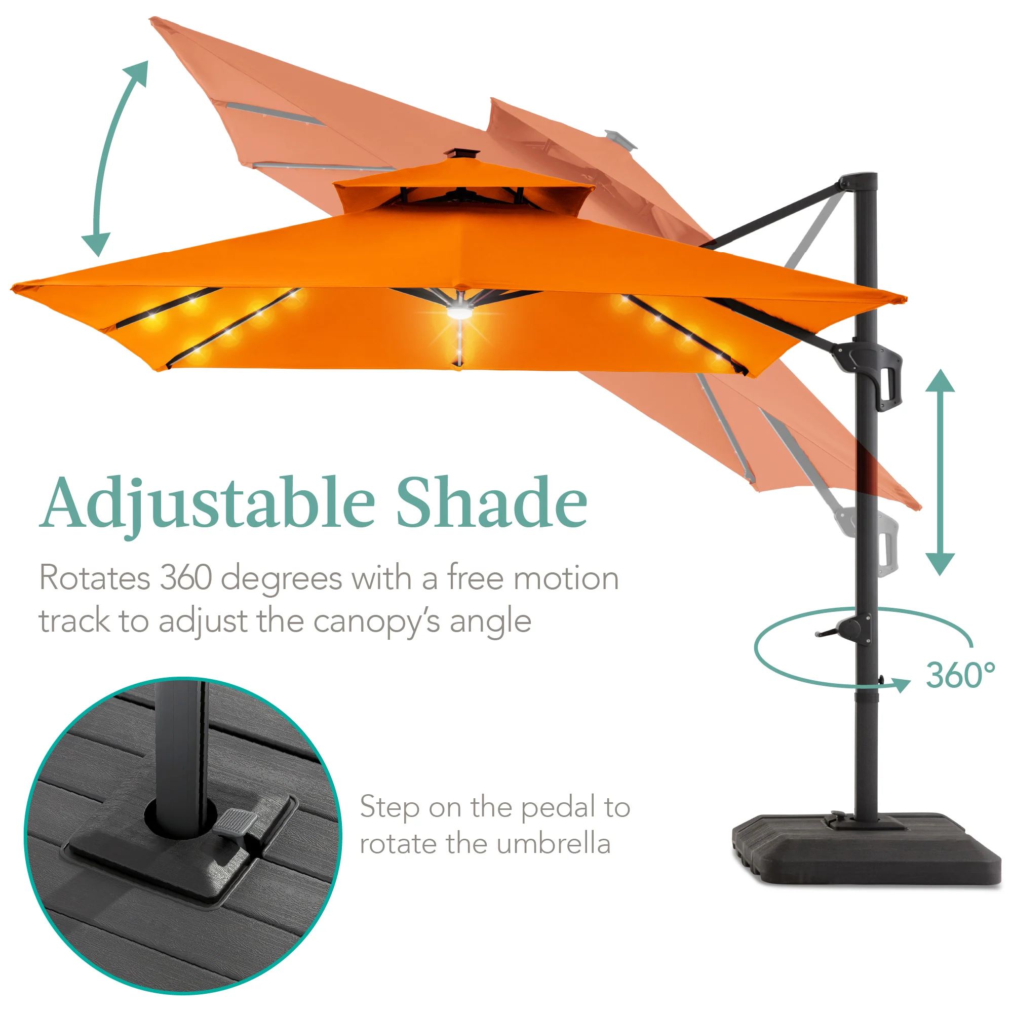 2-Tier Square LED Cantilever Offset Umbrella w/ 360 Rotation, Base - 10x10ft - Image 123