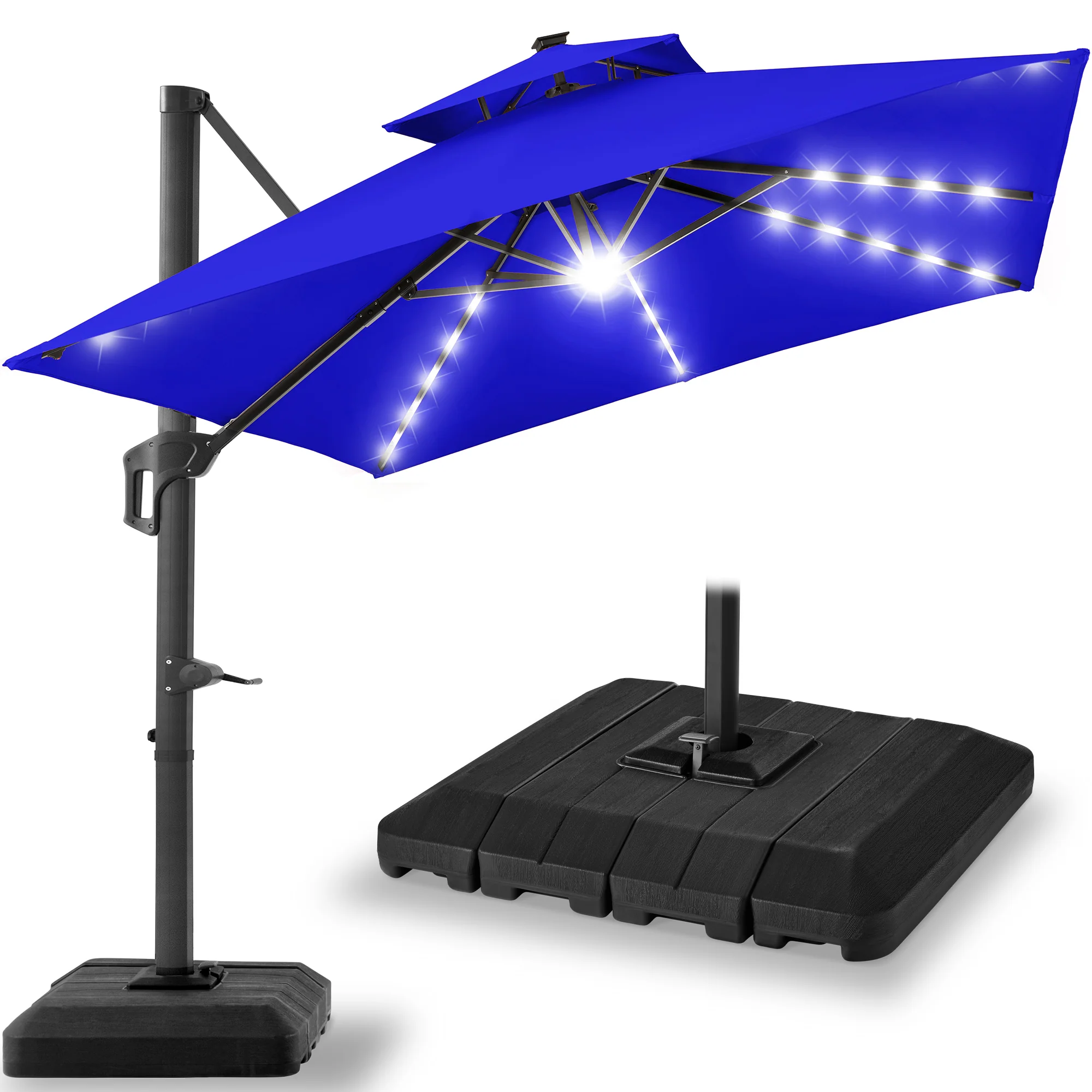 2-Tier Square LED Cantilever Offset Umbrella w/ 360 Rotation, Base - 10x10ft - Image 134
