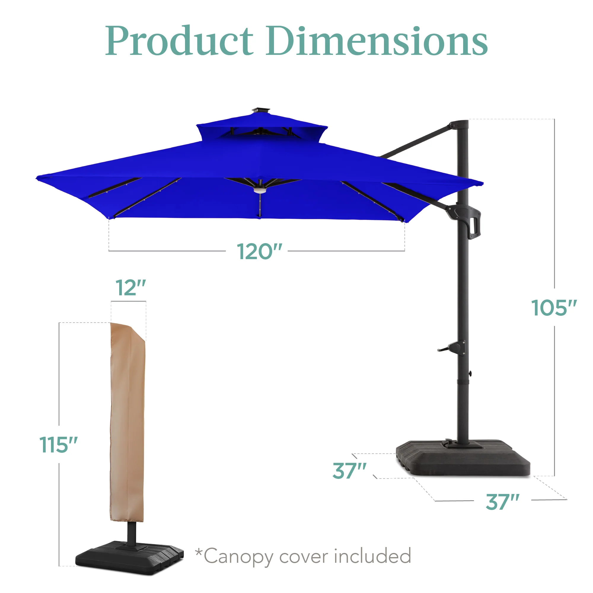 2-Tier Square LED Cantilever Offset Umbrella w/ 360 Rotation, Base - 10x10ft - Image 140