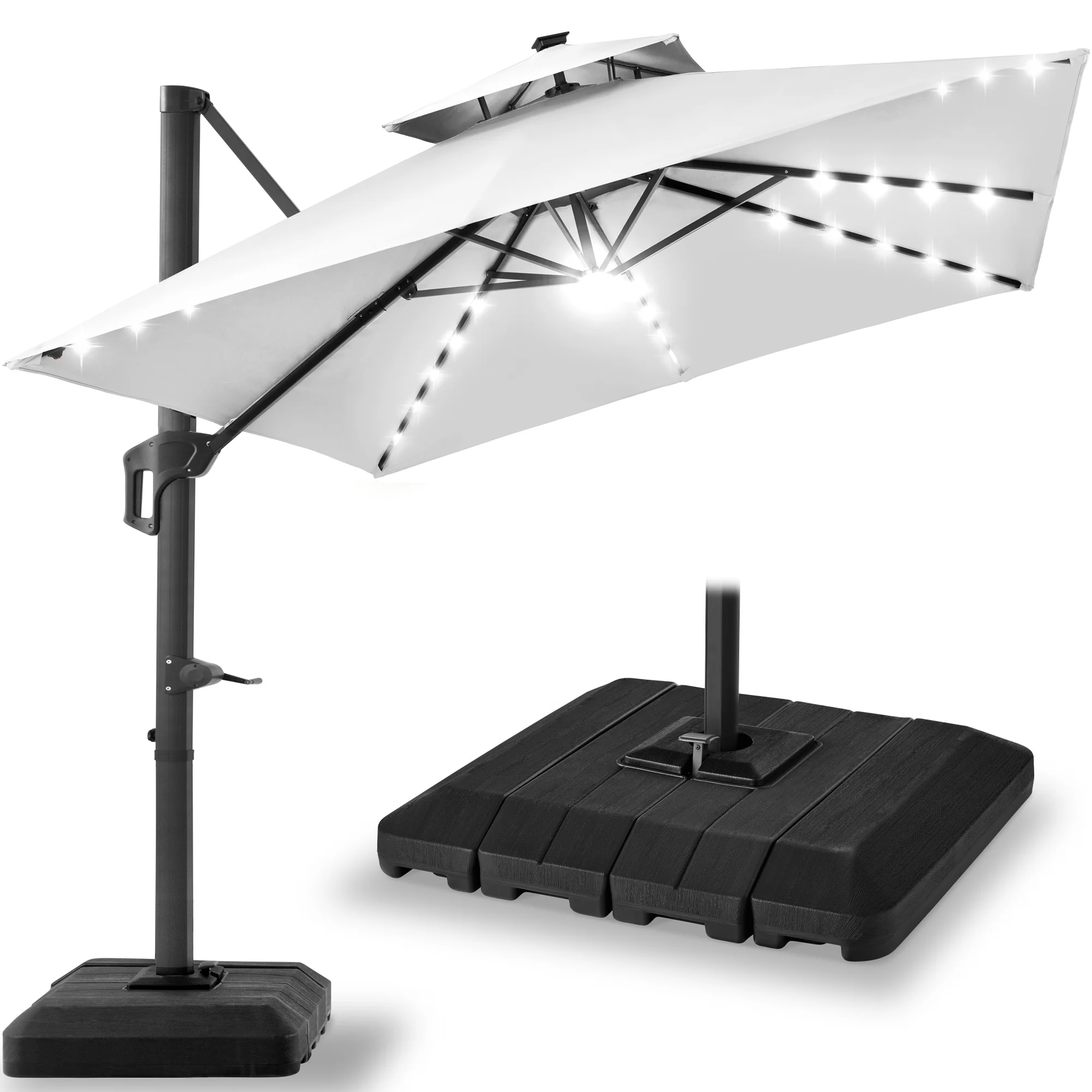 2-Tier Square LED Cantilever Offset Umbrella w/ 360 Rotation, Base - 10x10ft - Image 141