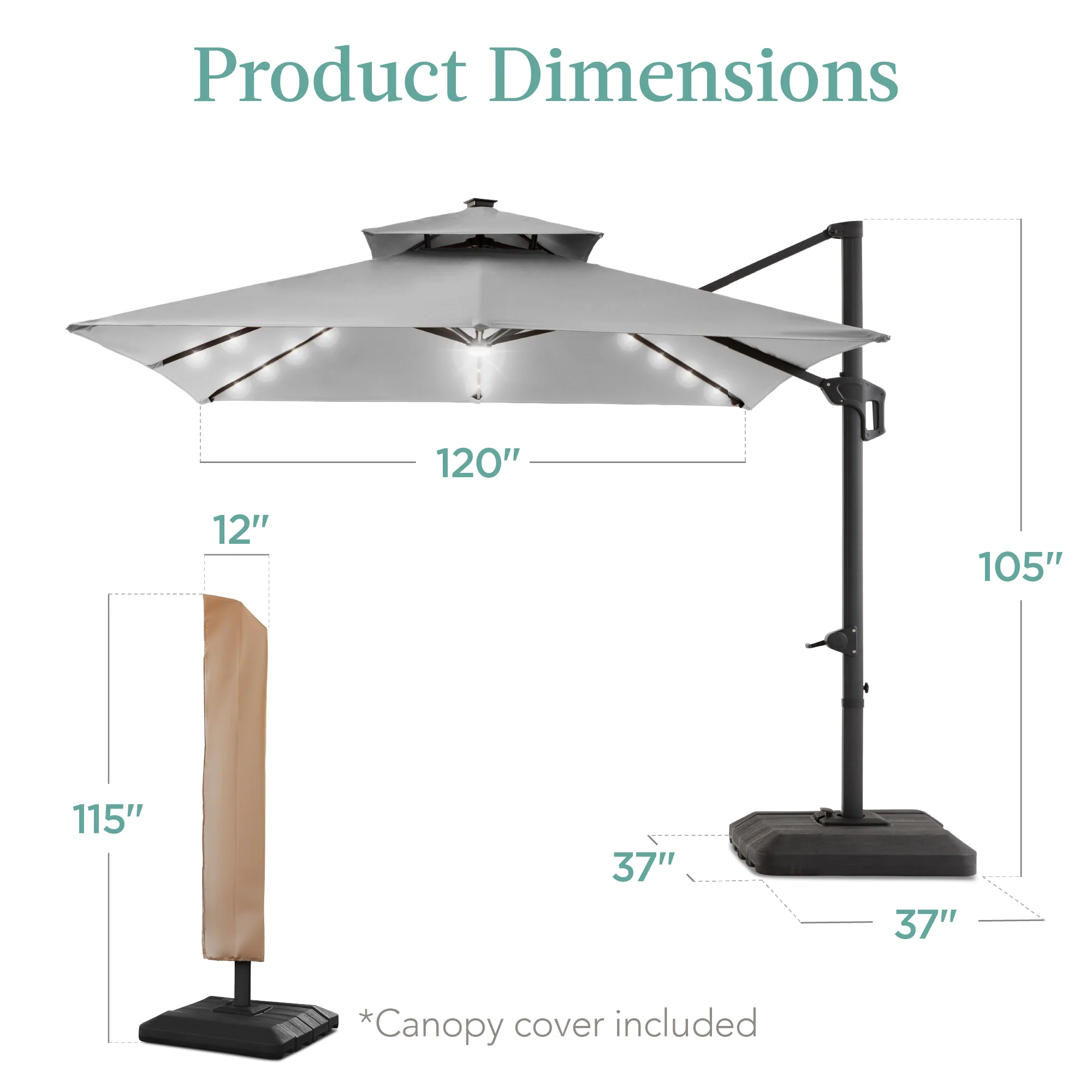 2-Tier Square LED Cantilever Offset Umbrella w/ 360 Rotation, Base - 10x10ft - Image 147
