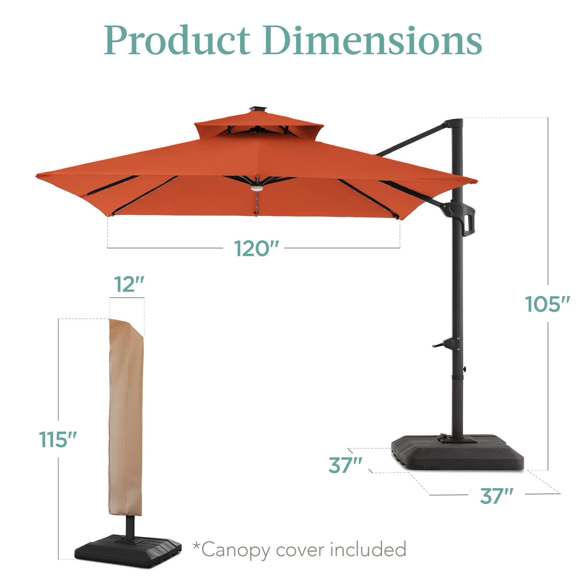 2-Tier Square LED Cantilever Offset Umbrella w/ 360 Rotation, Base - 10x10ft - Image 154