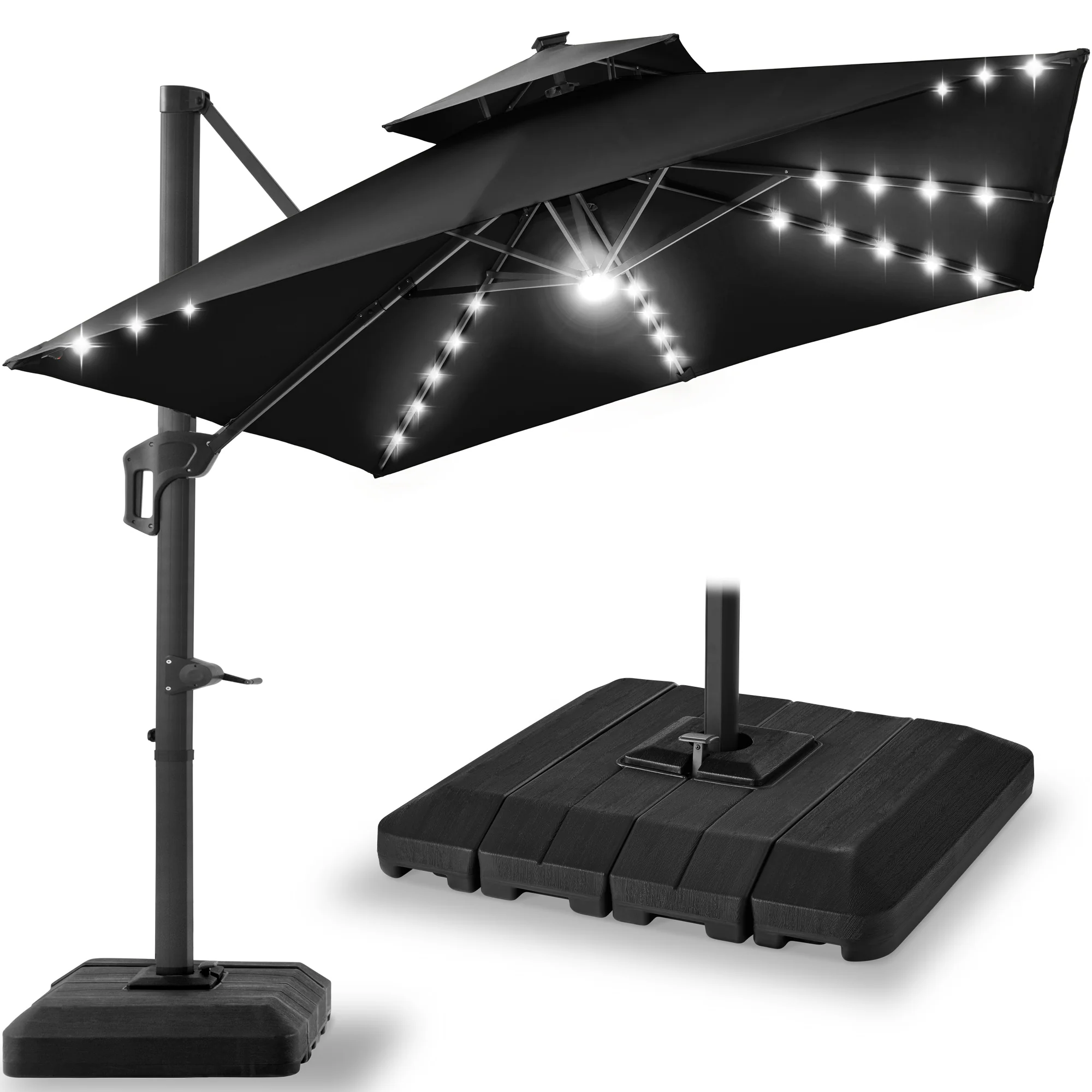 2-Tier Square LED Cantilever Offset Umbrella w/ 360 Rotation, Base - 10x10ft - Image 22