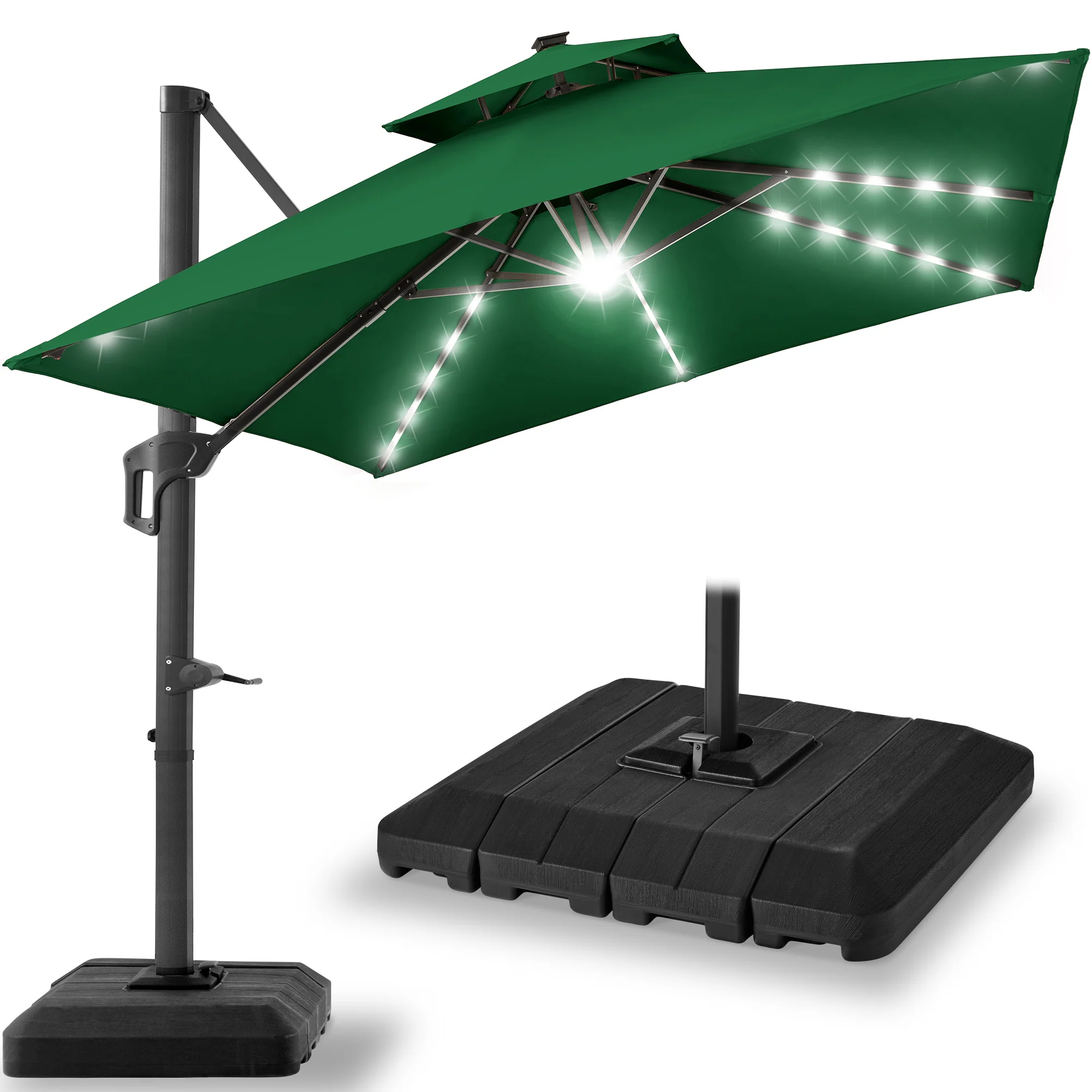 2-Tier Square LED Cantilever Offset Umbrella w/ 360 Rotation, Base - 10x10ft - Image 29