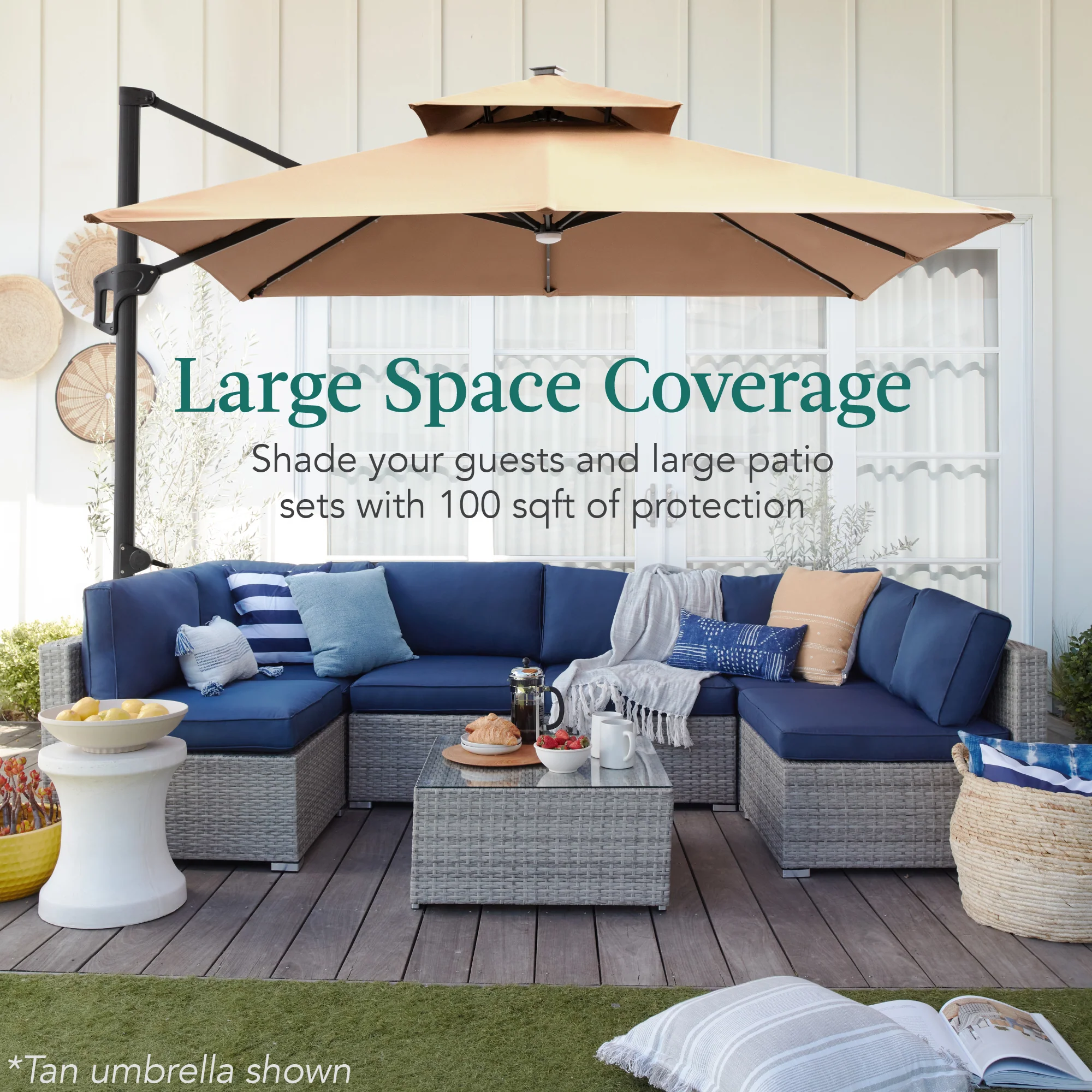 2-Tier Square LED Cantilever Offset Umbrella w/ 360 Rotation, Base - 10x10ft - Image 31