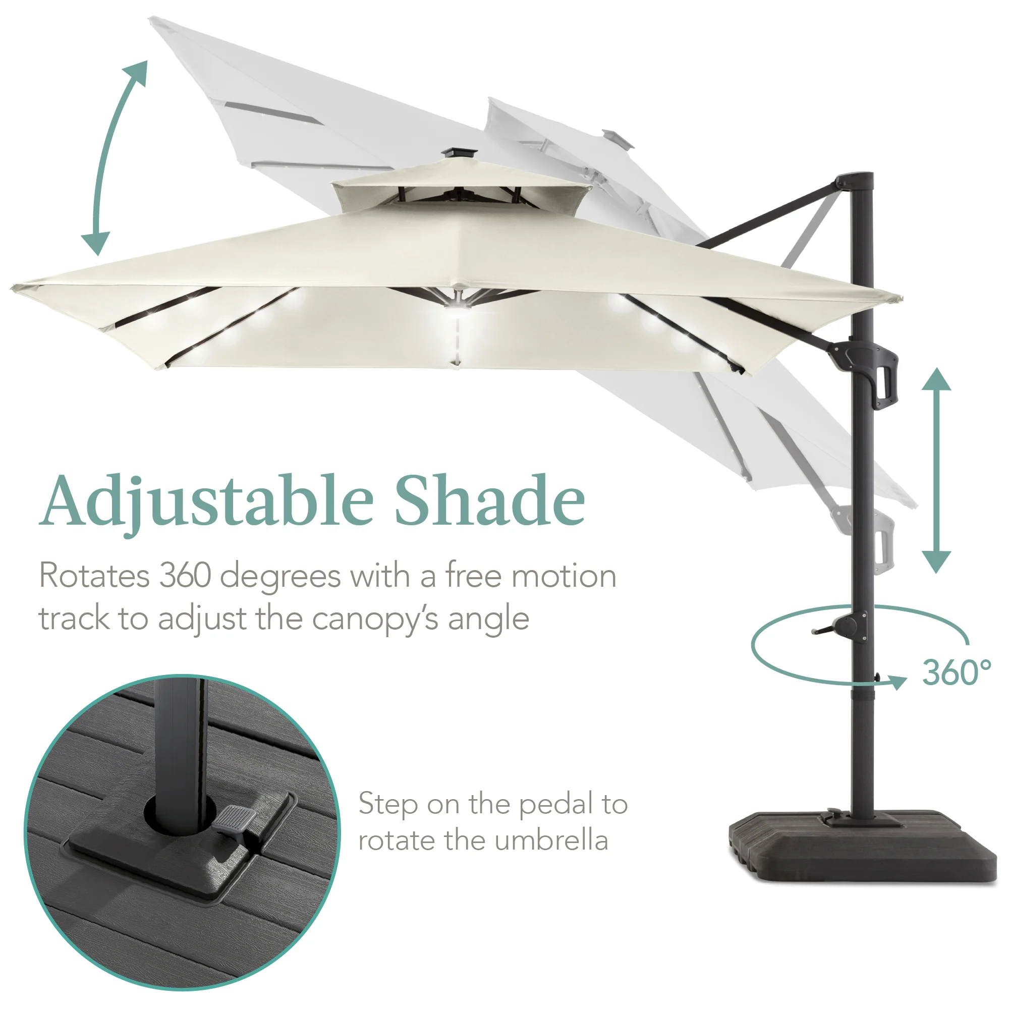 2-Tier Square LED Cantilever Offset Umbrella w/ 360 Rotation, Base - 10x10ft - Image 39