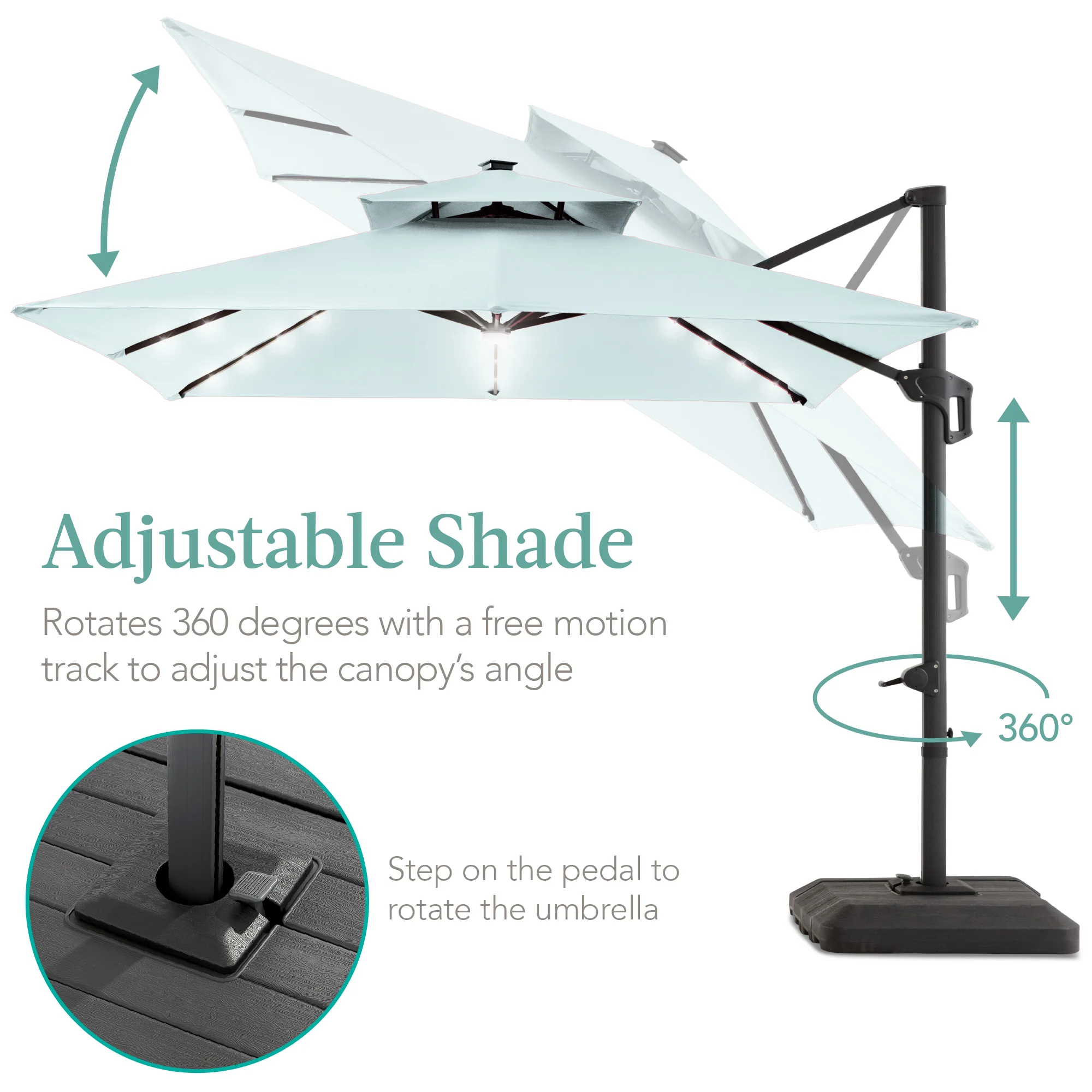 2-Tier Square LED Cantilever Offset Umbrella w/ 360 Rotation, Base - 10x10ft - Image 4