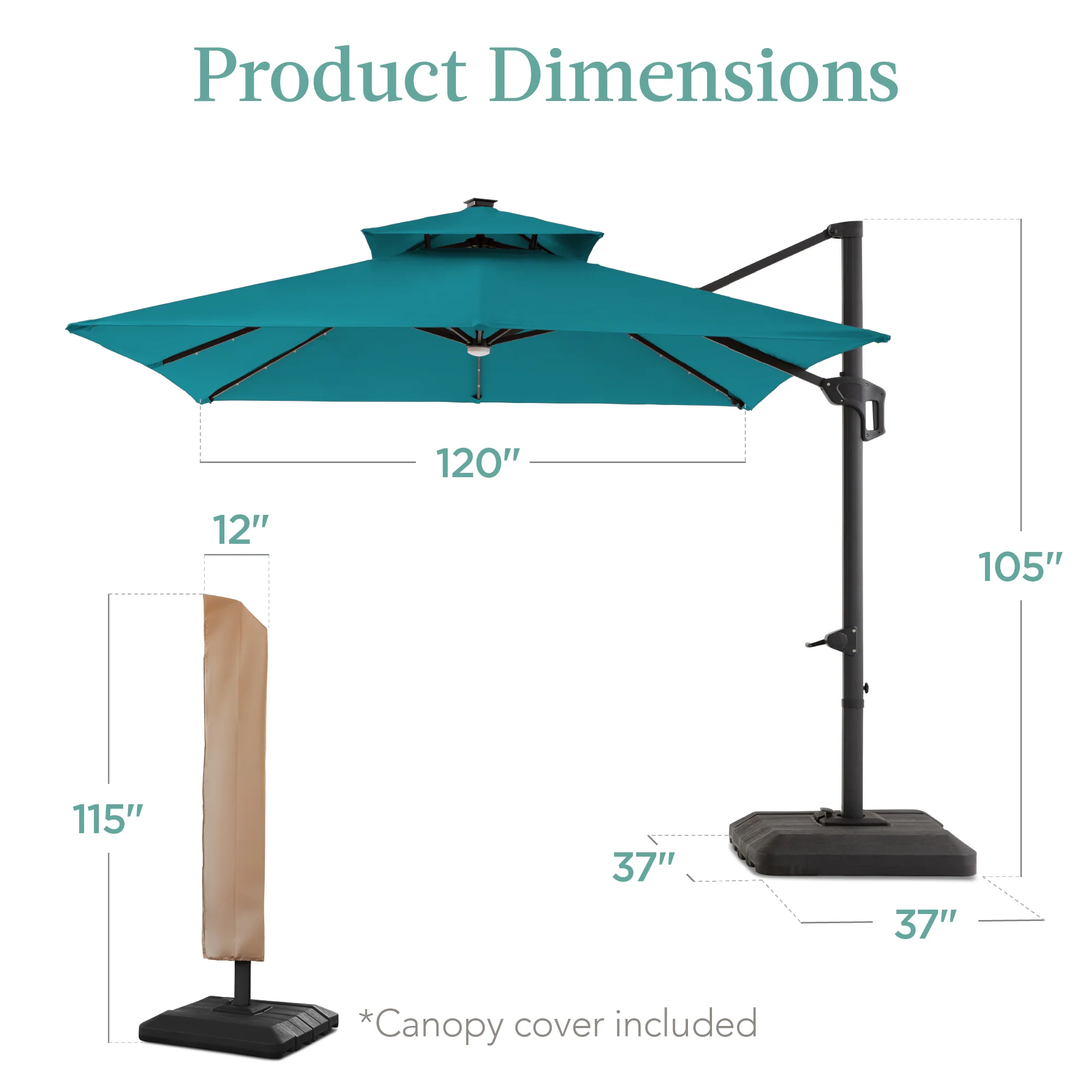 2-Tier Square LED Cantilever Offset Umbrella w/ 360 Rotation, Base - 10x10ft - Image 49