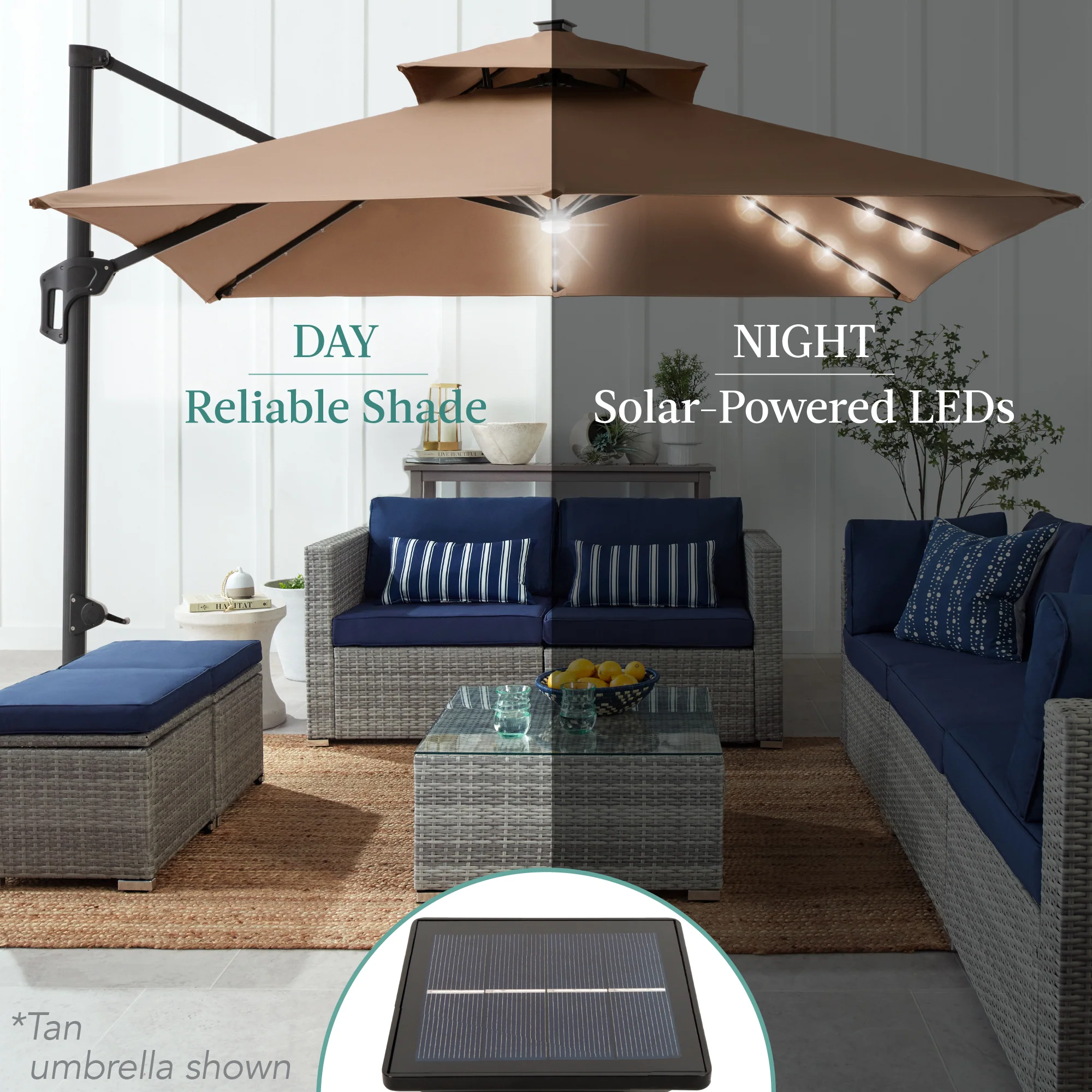 2-Tier Square LED Cantilever Offset Umbrella w/ 360 Rotation, Base - 10x10ft - Image 61