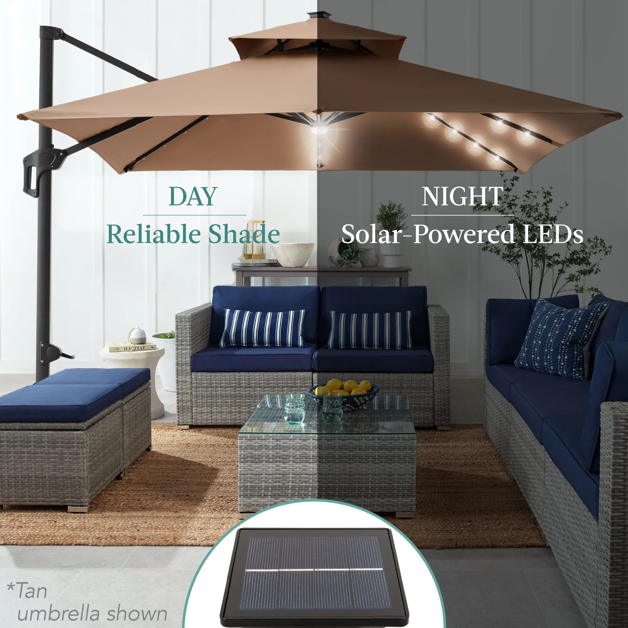 2-Tier Square LED Cantilever Offset Umbrella w/ 360 Rotation, Base - 10x10ft - Image 82