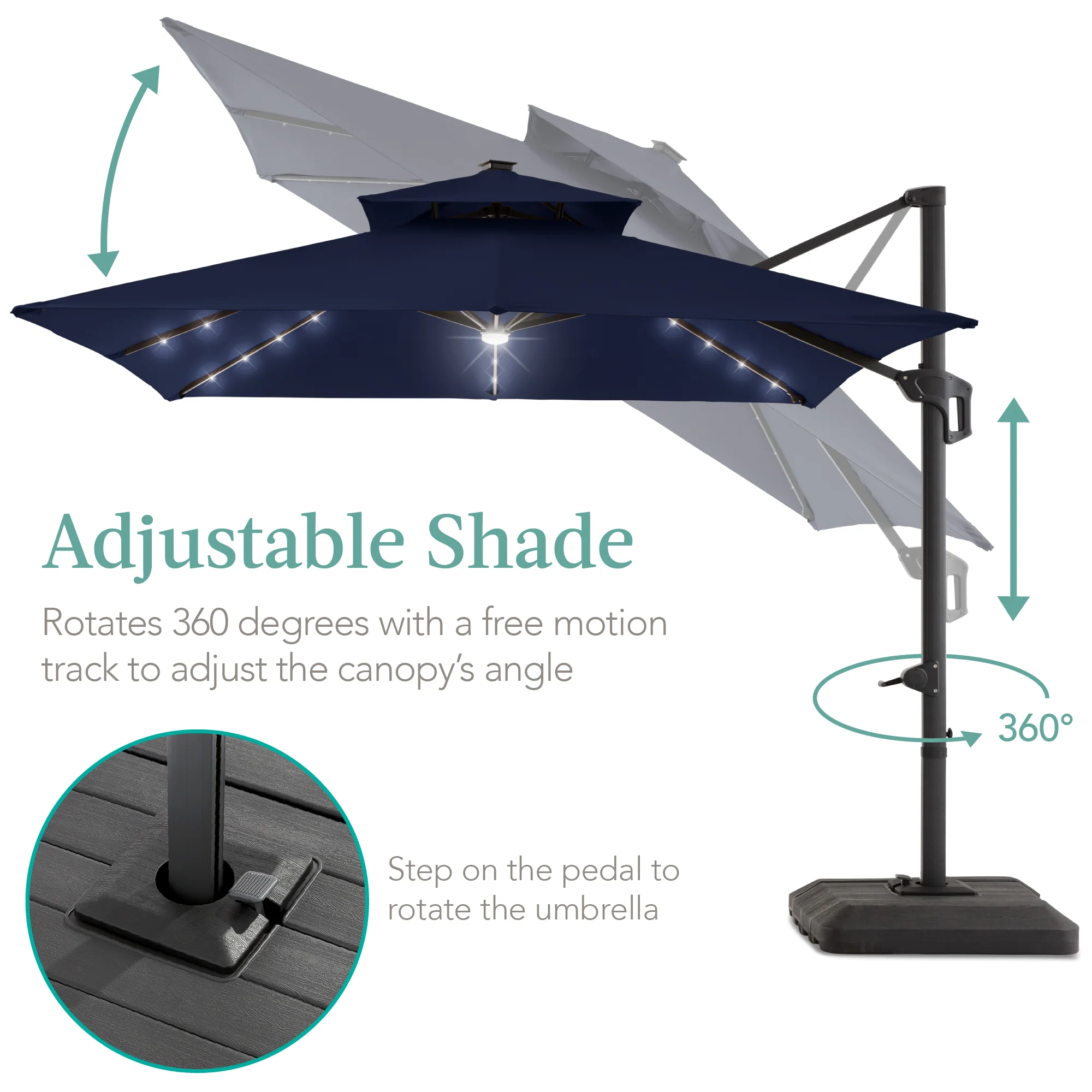 2-Tier Square LED Cantilever Offset Umbrella w/ 360 Rotation, Base - 10x10ft - Image 88