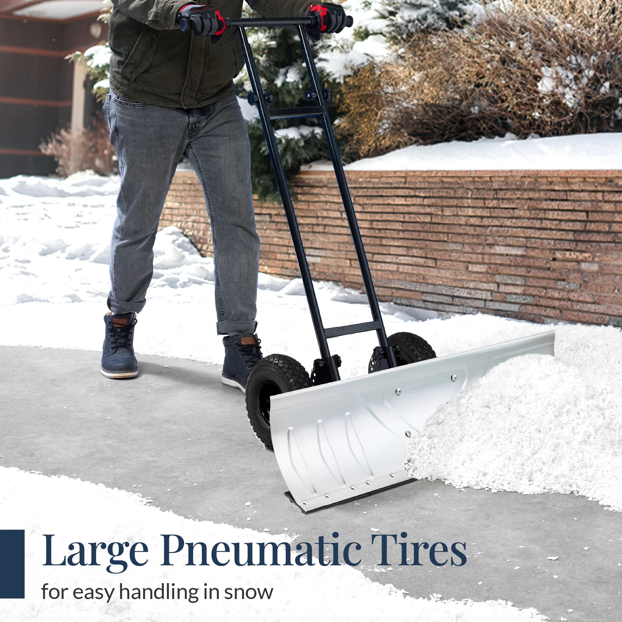 Galvanized Blade 2-Wheel Snow Pusher w/ Adjustable Handle - 36in - Image 4
