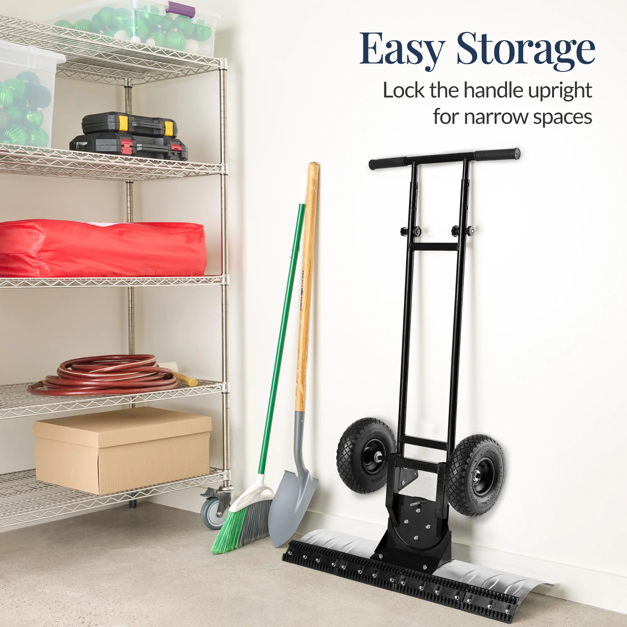 Galvanized Blade 2-Wheel Snow Pusher w/ Adjustable Handle - 36in - Image 7