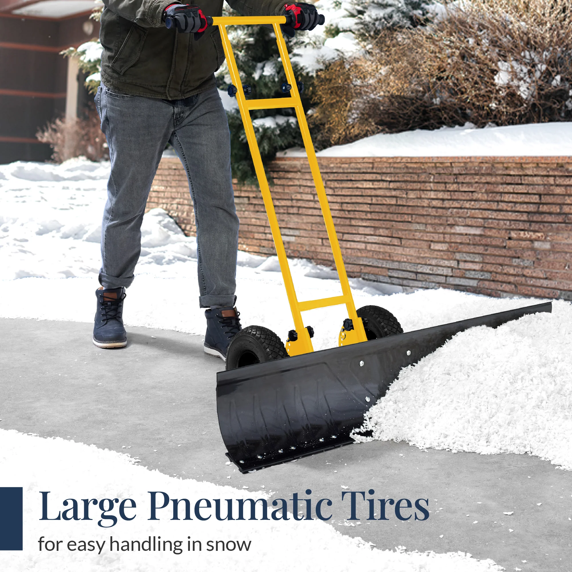 2-Wheel Snow Pusher w/ Adjustable Handle, Reflective Tape - 48in - Image 11