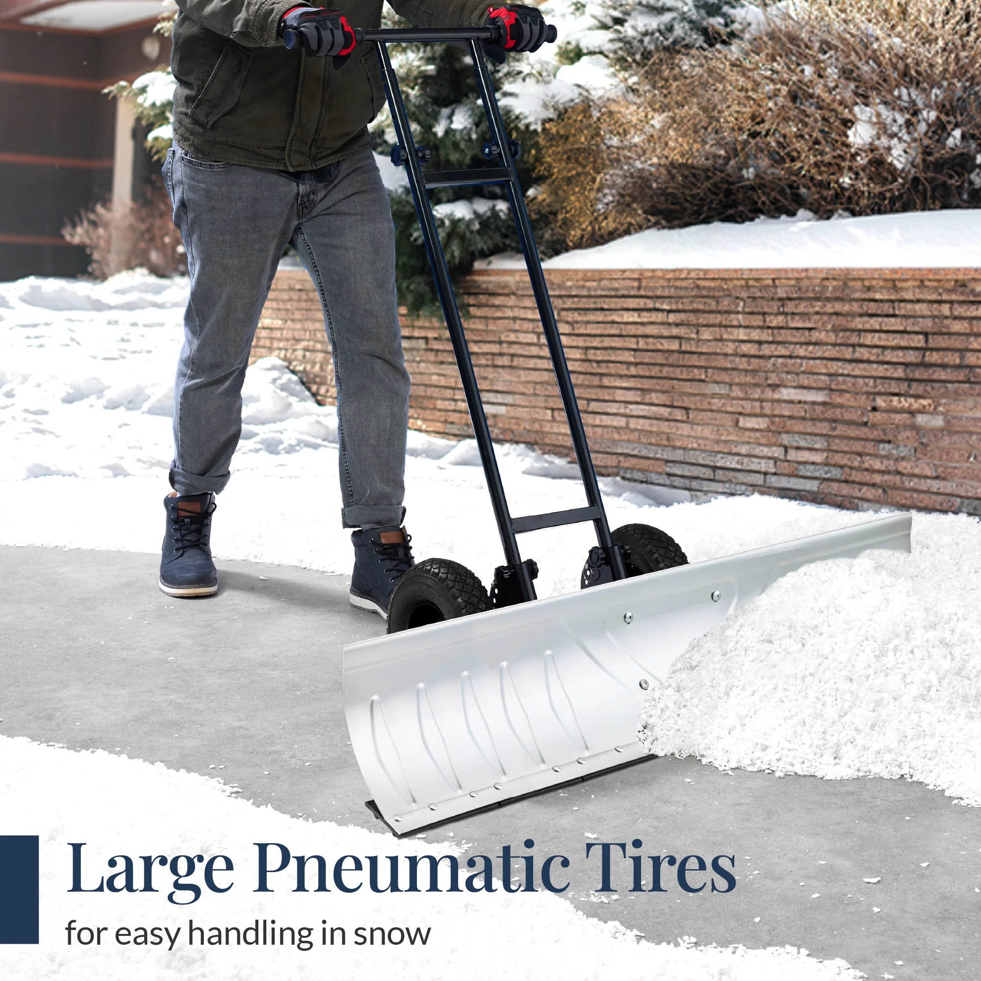 2-Wheel Snow Pusher w/ Adjustable Handle, Reflective Tape - 48in - Image 18