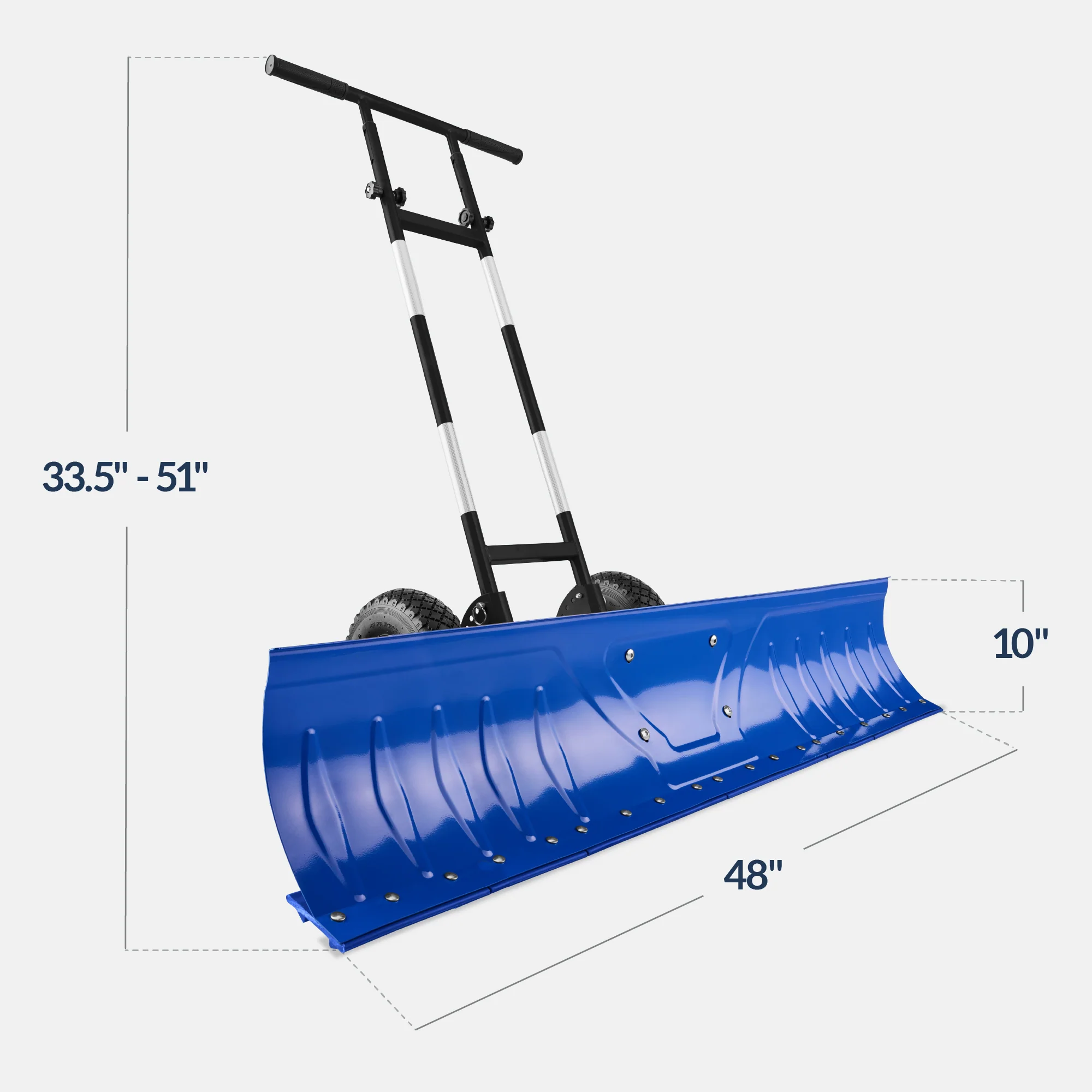 2-Wheel Snow Pusher w/ Adjustable Handle, Reflective Tape - 48in - Image 2