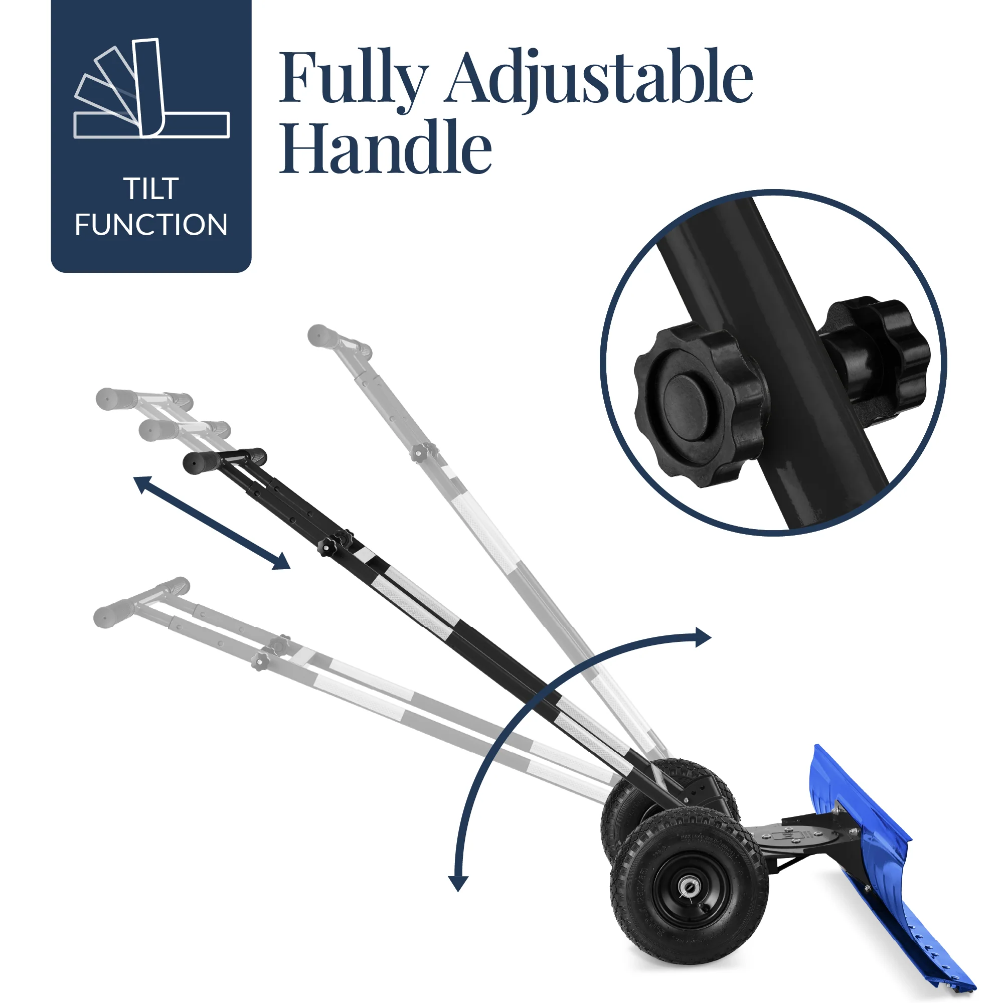 2-Wheel Snow Pusher w/ Adjustable Handle, Reflective Tape - 48in - Image 5