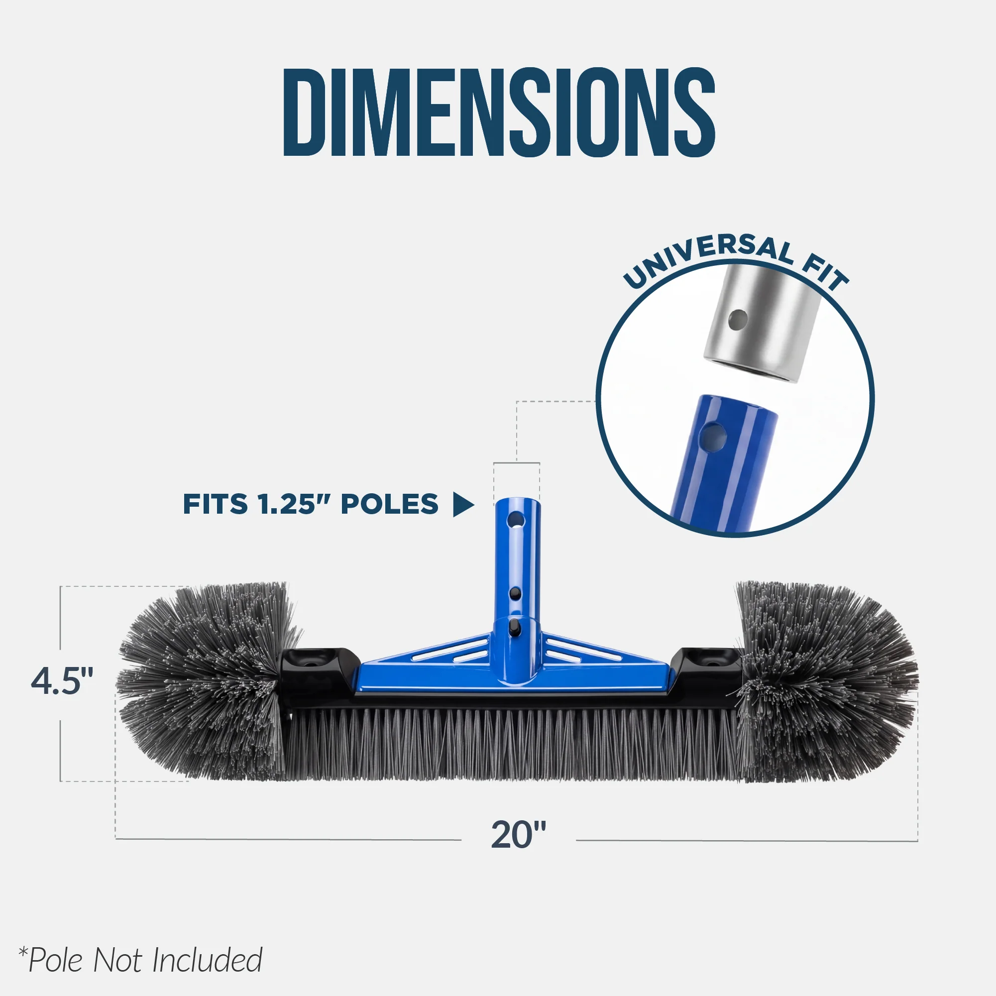20" Heavy-Duty Pool Brush Head with Reinforced Aluminum Bracket - Image 2