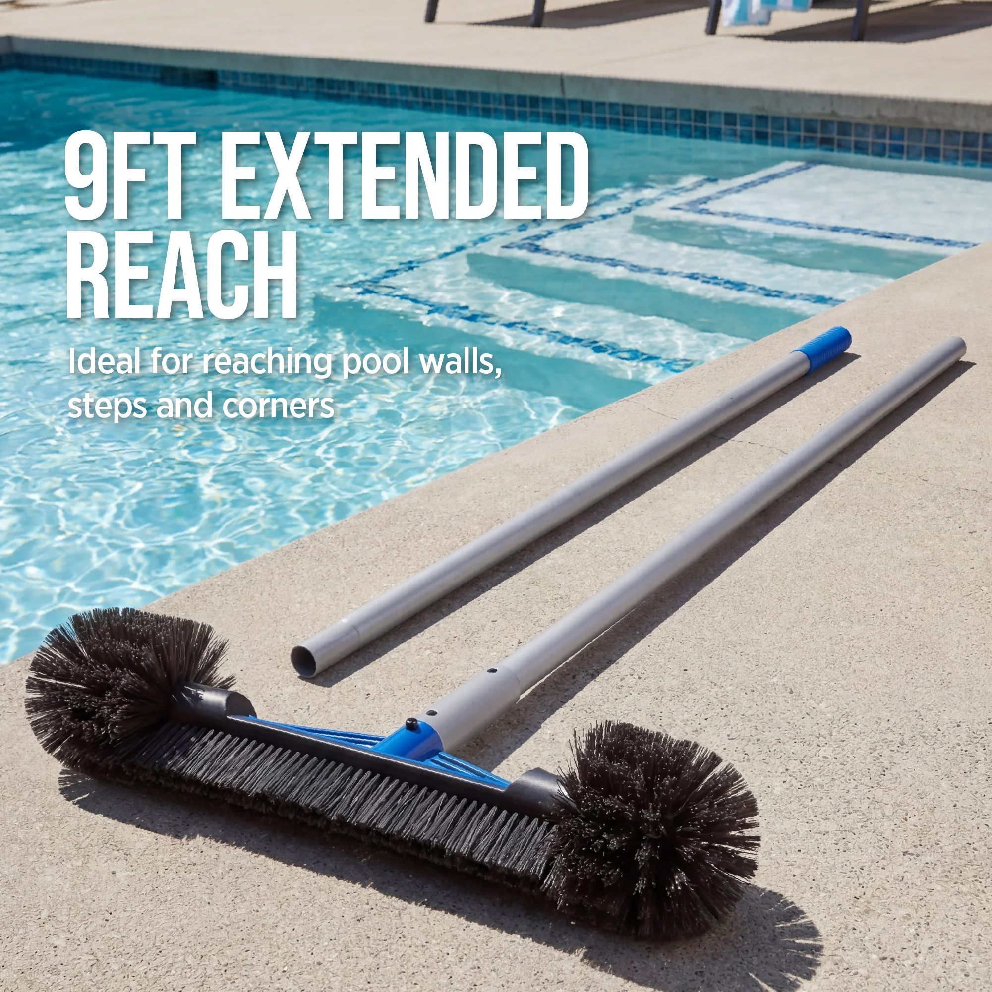 20" Pool Brush with 9 ft Aluminum Pole Pool Wall & Floor Cleaning Set - Image 4