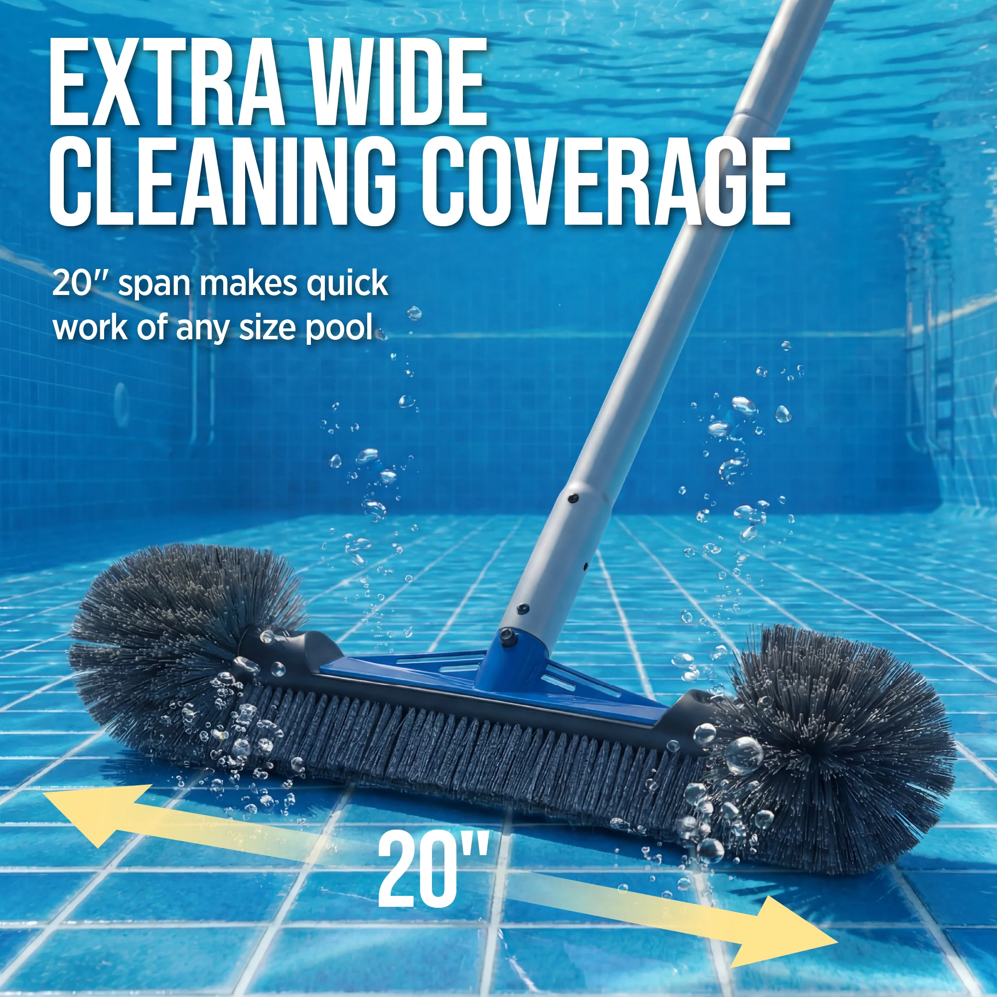 20" Pool Brush with 9 ft Aluminum Pole Pool Wall & Floor Cleaning Set - Image 5