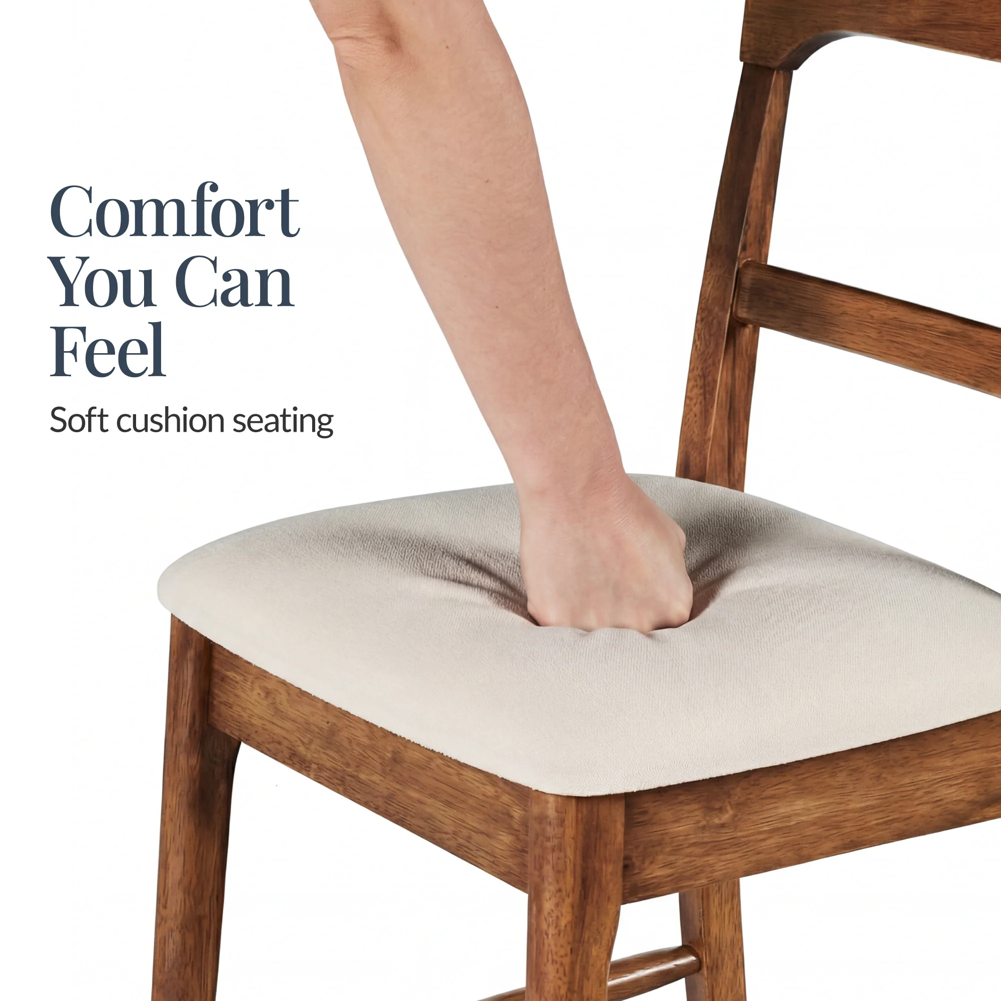26" Counter-Height Farmhouse Wood Stools  w/ Cushion & Backrest, Set of 2 - Image 6