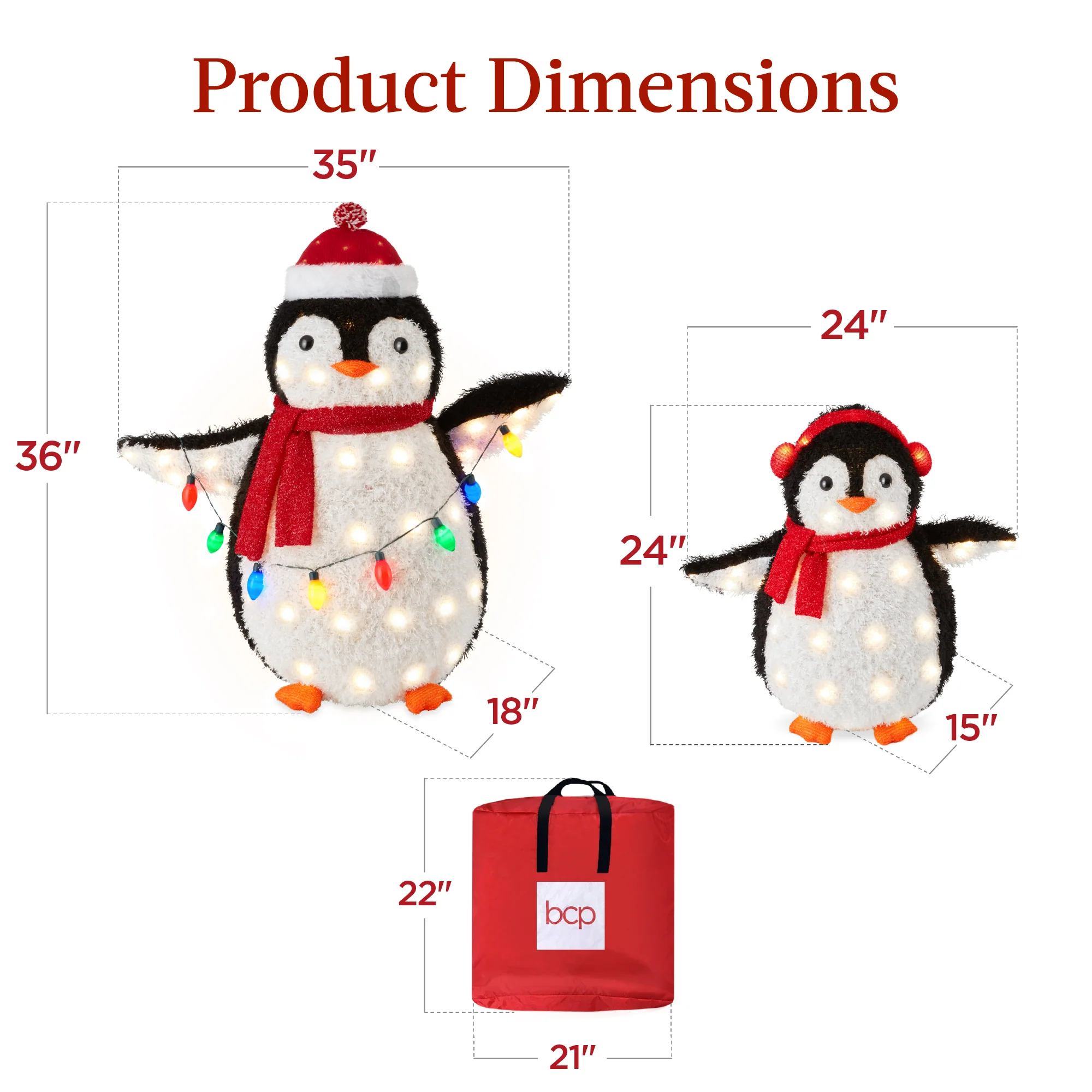 2pc Lighted Pop-Up Penguin Family Christmas Decoration w/ 150 Lights - 3ft - Image 2